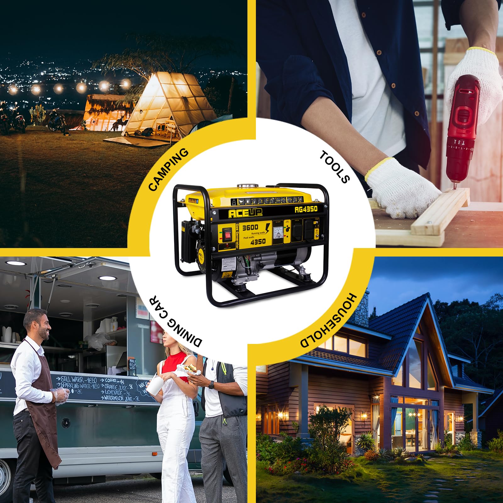 Aceup Energy 4350W Portable Gas Generator for Home & Outdoor Use - 30A Outlet, CARB Compliant - Power Backup for Emergencies, Camping, RV & Job Sites