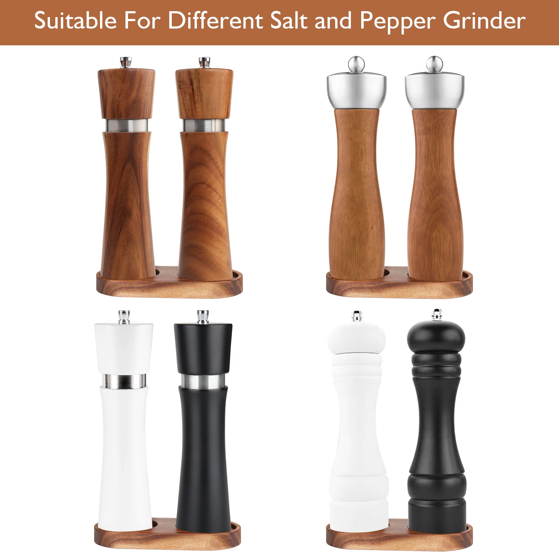 Premium Acacia Wood Salt and Pepper Mill Tray - 2.5 Inch Inner Diameter Holder for Grinders & Shakers | Kitchen Countertop Organizer for Spice Storage & Easy Access | Perfect for Dining Tables, Kitchen Islands & Entertaining