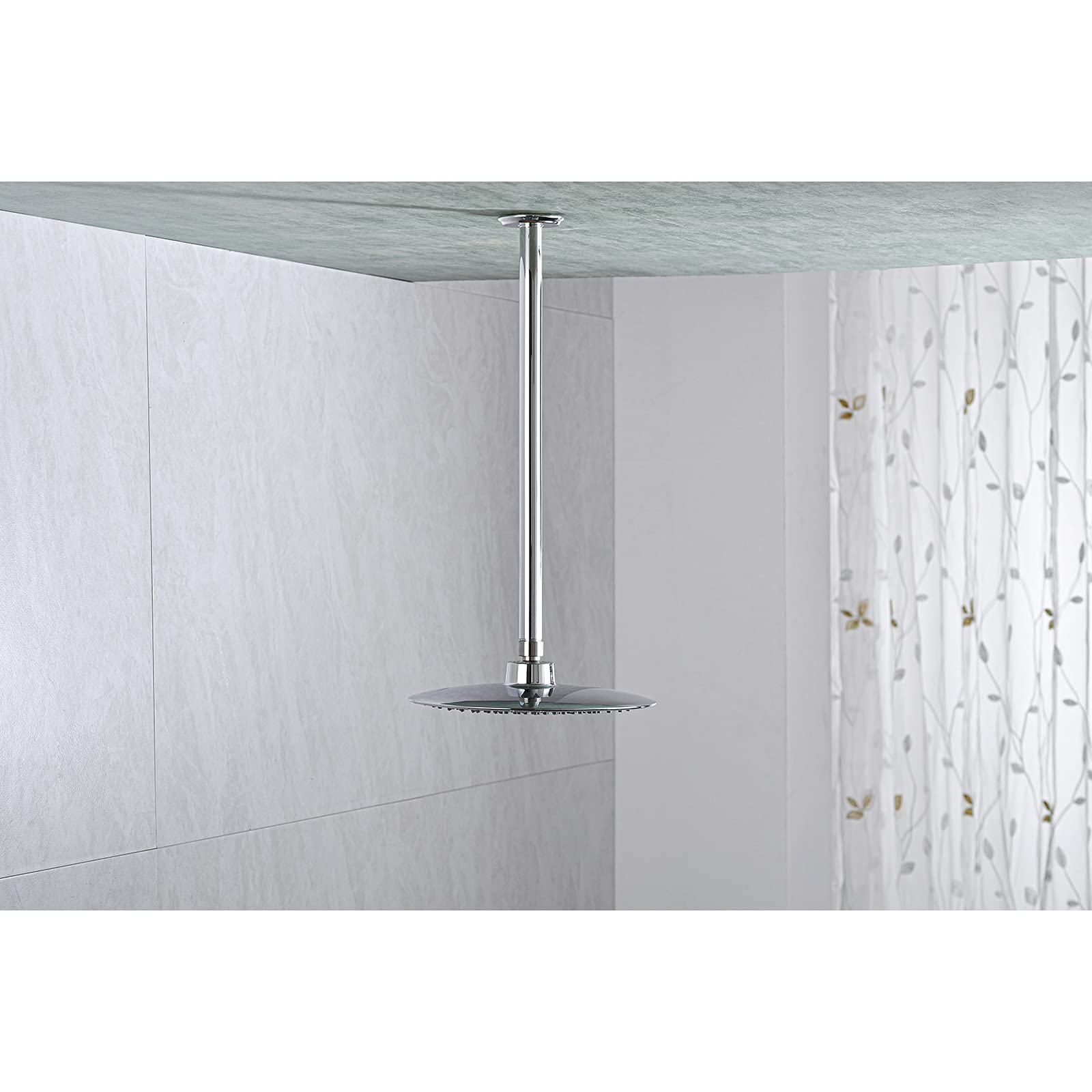 16 Inch Polished Chrome Shower Arm and Flange - Ceiling Mounted Rain Shower Head Extension - Perfect for Modern Bathrooms & Spa-Like Showers