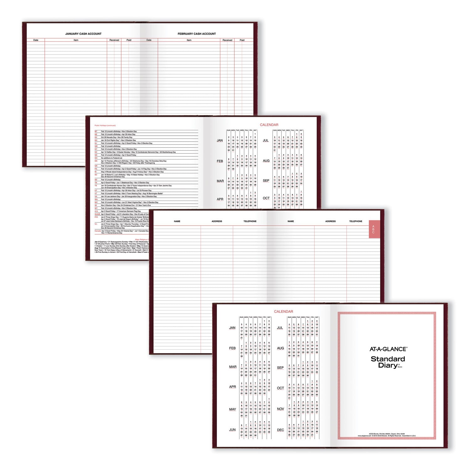 AT A GLANCE® 2025 Standard Daily Diary Planner - Medium College Rule, 200 Sheets (9.5 x 7.5 Inches), Red Cover - Perfect for School, Office & Personal Organization
