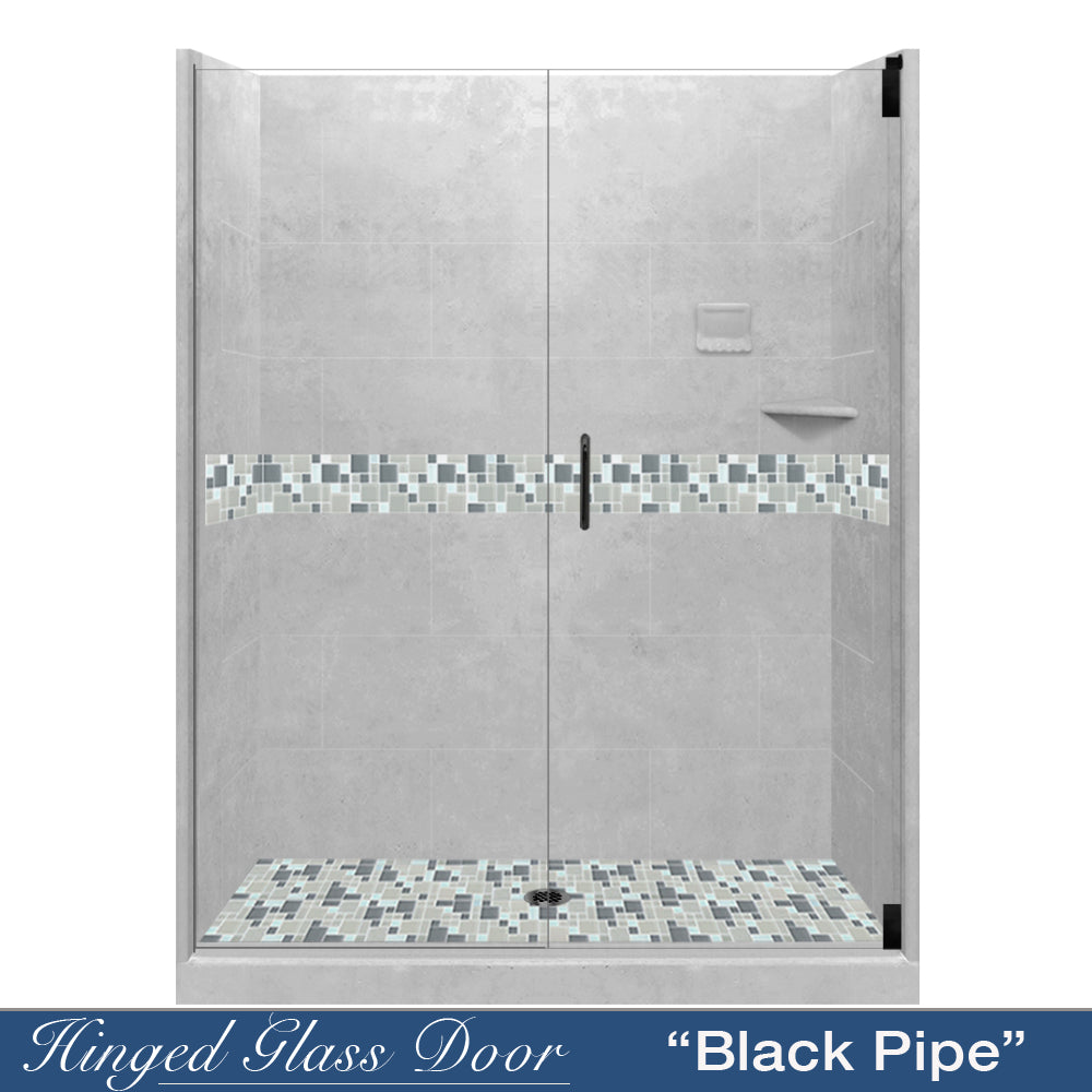 60 Alcove Portland Cement Sistine Stone & Newport Mosaic Accent Tile DIY Shower Remodel Kit - Waterproof Bathroom Wall Tile for Shower Surround, Backsplash, and Flooring