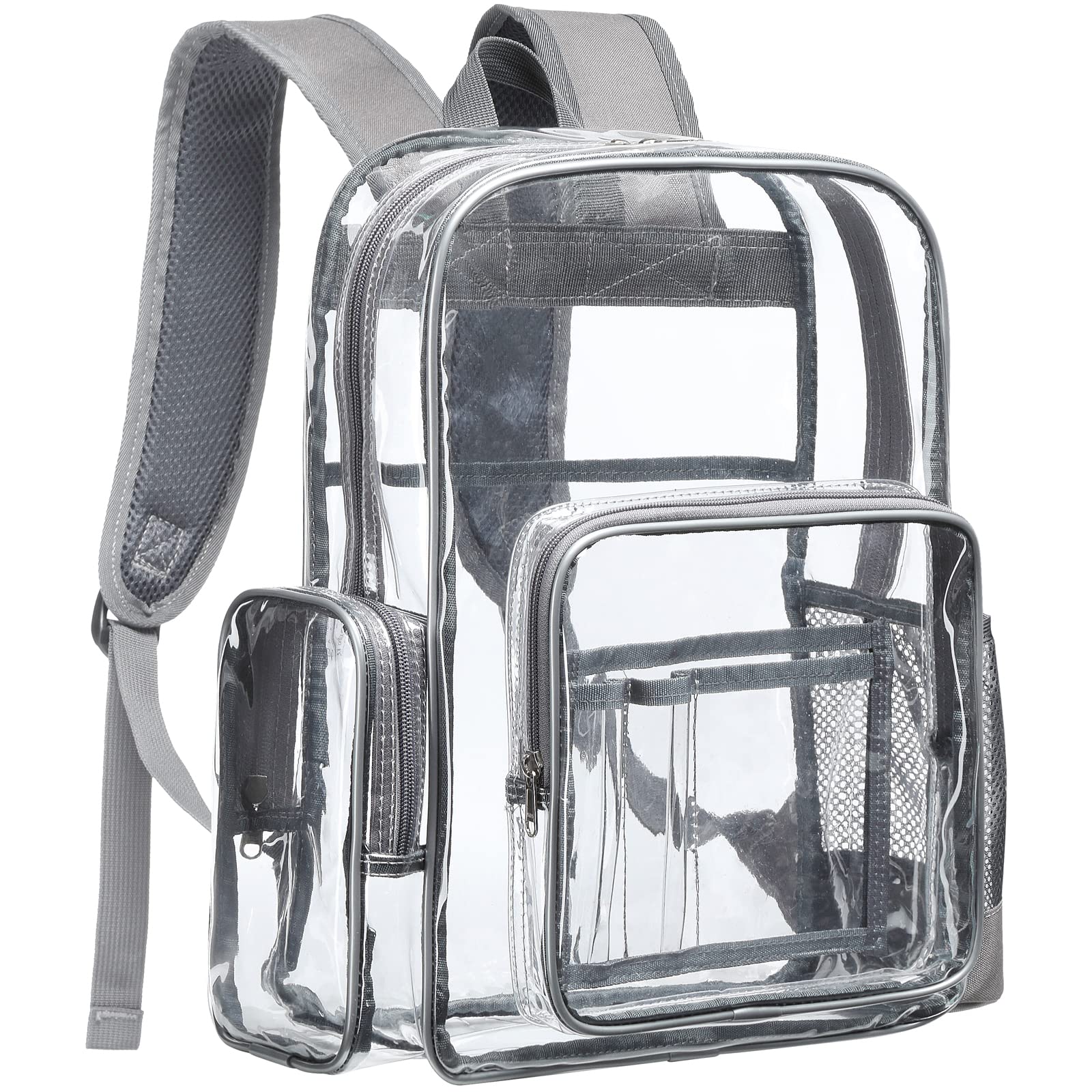 PACKISM Heavy Duty Clear Backpack for Adults - Transparent PVC See Through Backpack for School, Work, Travel & College | Durable Grey Backpack for Security Checkpoints, Concerts & Stadium Events