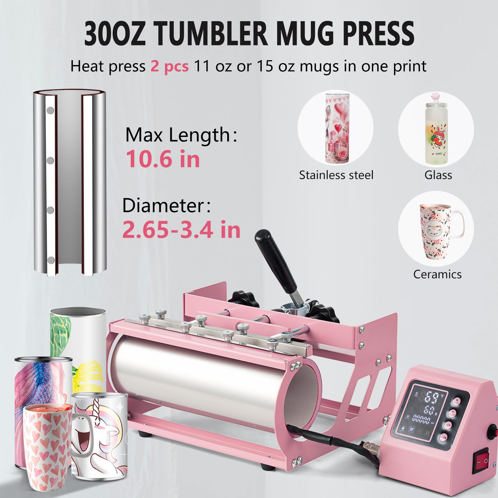 8 in 1 Heat Press Machine 15x15 Inch - Digital T-Shirt, Hat, Mug & Plate Heat Transfer Press with 360° Swing Away & 30OZ Tumbler Press (Pink) - Perfect for DIY Custom Apparel, Sublimation Projects & Small Business Printing