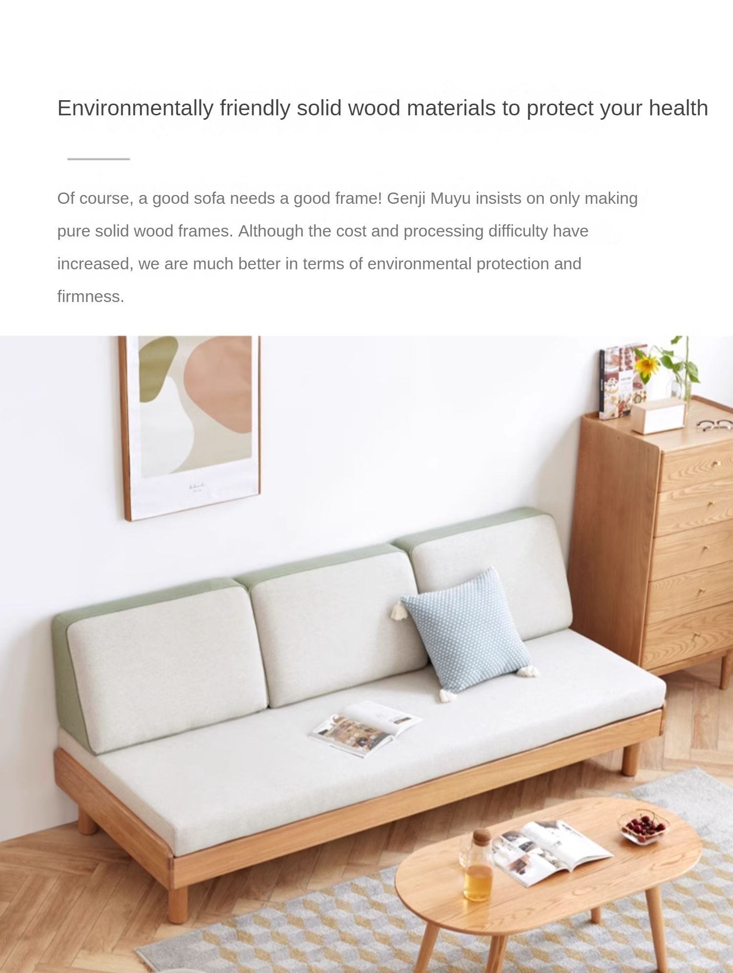 **Solid Oak Wood Tatami Fabric Sofa Bed - Convertible Folding Futon for Small Spaces, Guest Room & Apartment Living**