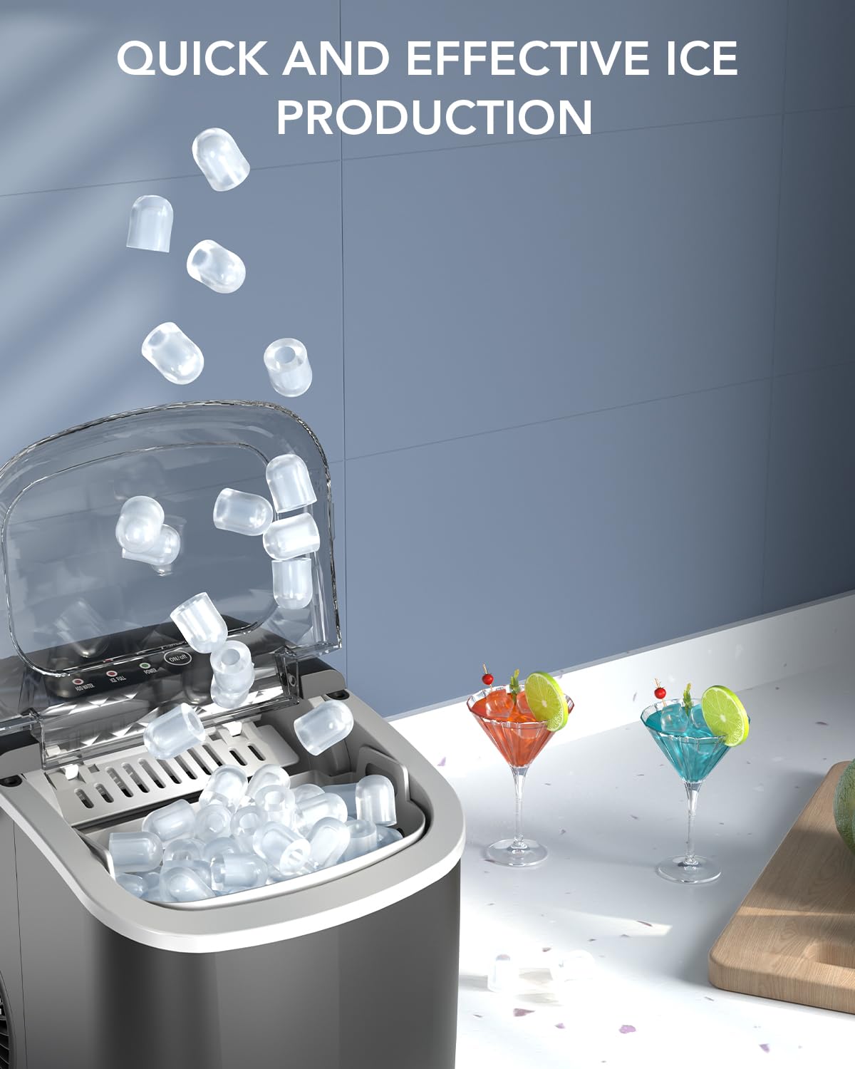 Portable Countertop Ice Maker Machine - 9 Ice Cubes in 8 Minutes, 26.6Lbs/Day, Self-Cleaning with Ice Scoop & Basket - Compact & Efficient for Home, Office, Kitchen, RV, Parties (Black)