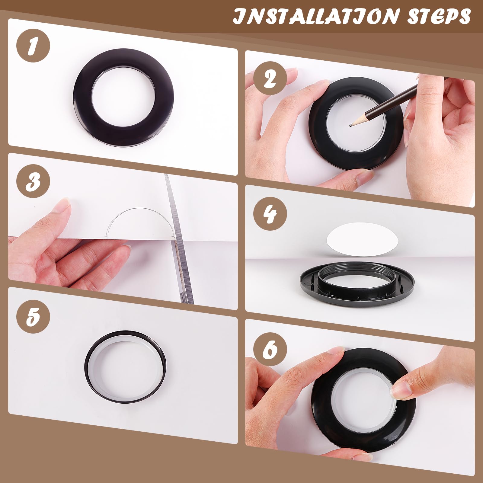 32Pcs Black Plastic Curtain Grommets - 1-9/16 Inch Inner Diameter Eyelet Rings for DIY Roman Shades, Low Noise Nanoscale Design - Perfect for Home Decor, Window Treatments and Craft Projects