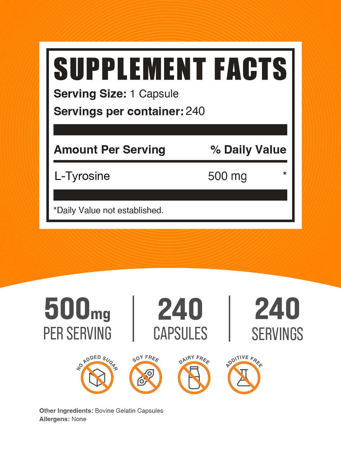 Premium L-Tyrosine 500mg Capsules for Mental Focus & Stress Relief - Natural Nootropic Supplement for Cognitive Support, Mood Enhancement & Energy Boost - Ideal for Students, Professionals & Athletes