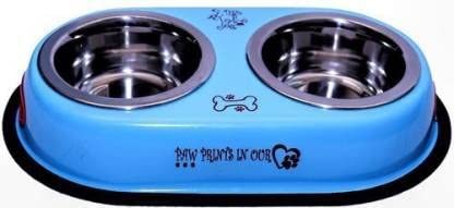 Stainless Steel Double Diner Dog Bowls with Non-Slip Base - 700ml Pet Food & Water Dishes for Dogs & Puppies - Durable, Easy Clean, Perfect for Home, Travel & Outdoor Use (Blue)