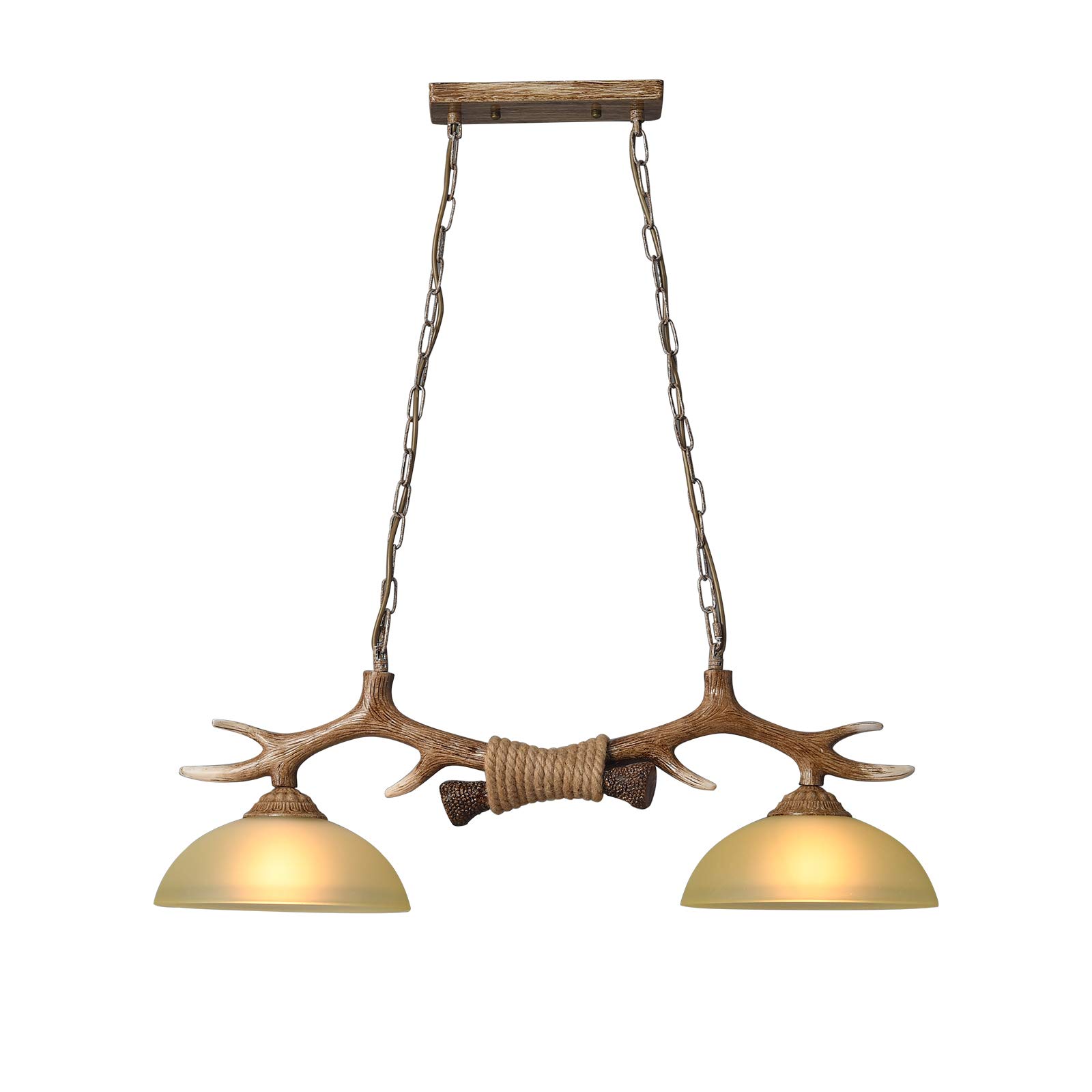 2 Heads Glass Deer Antler Chandelier - Modern Ceiling Pendant Light Fixture for Kitchen, Bedroom, Bar, Living Room Decor - Perfect for Rustic, Lodge & Farmhouse Style Homes