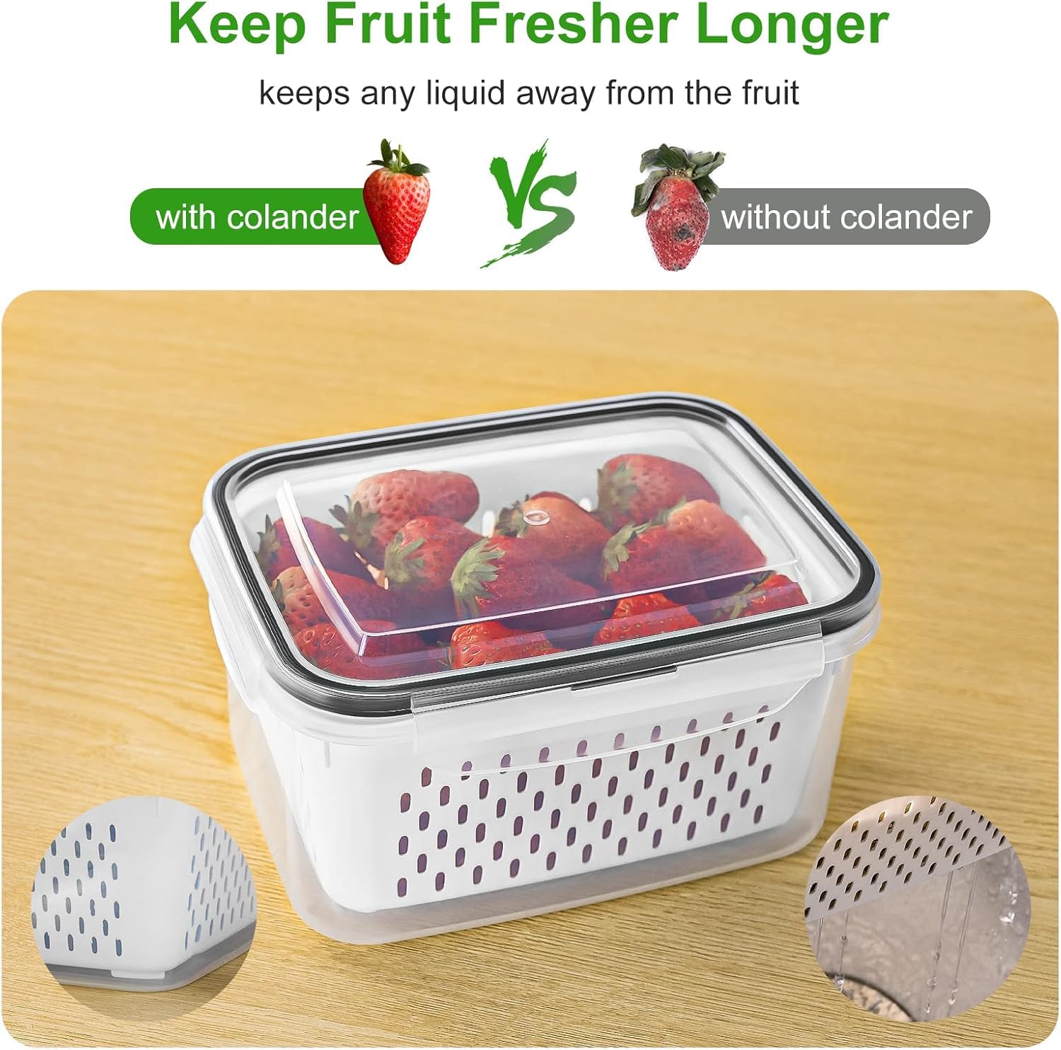 4-Piece Leakproof Food Storage Containers with Removable Colander & Chopper Set - Dishwasher & Microwave Safe Fridge Organizers for Fresh Fruits & Vegetables | Perfect for Meal Prep, Snack Storage & Kitchen Organization