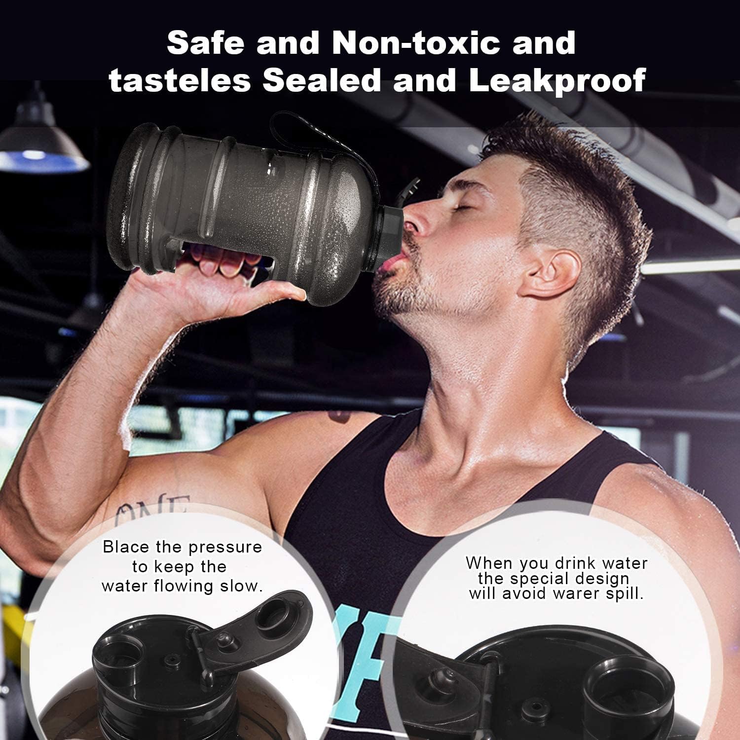 Beast Sports 1.5 Gallon Water & Protein Shaker Bottle - BPA Free, Unbreakable, Freezer Safe with Mixer Ball & Strainer - Ideal for Gym, Workouts & Outdoor Activities (Black, 1-Pack)