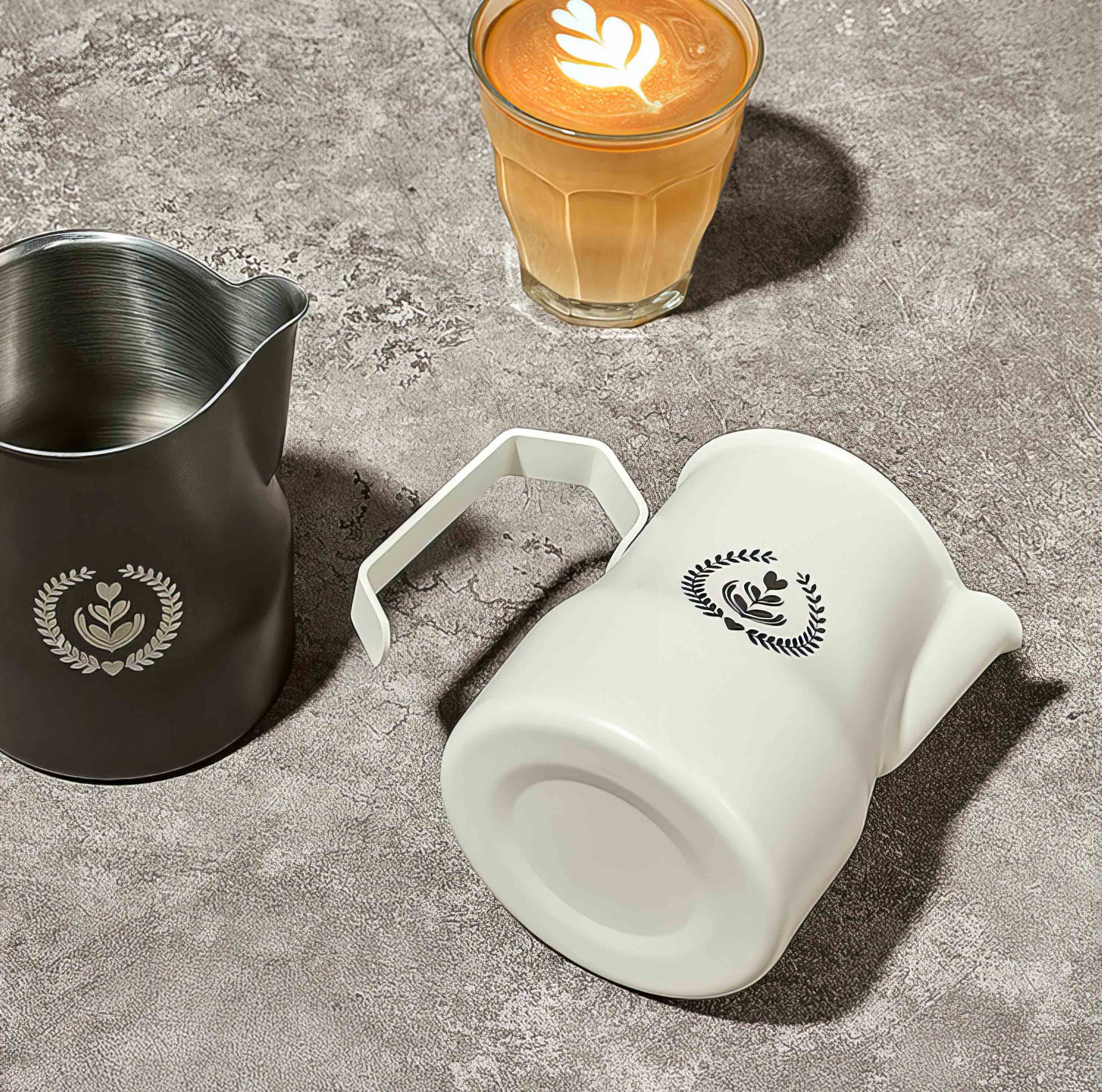 Premium Non-Stick Latte Art Milk Pitcher for Cappuccino & Coffee - Barista-Grade Stainless Steel Frothing Jug for Perfect Milk Foam & Latte Designs - Ideal for Home Baristas & Coffee Shops