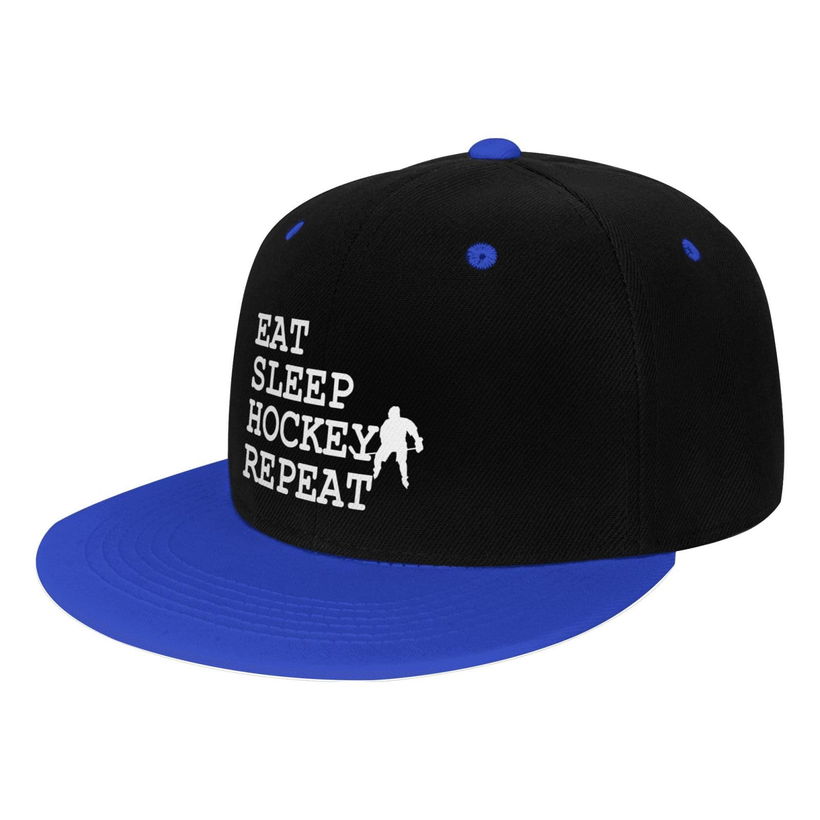 Eat Sleep Hockey Repeat Flat Bill Snapback Hat for Kids - Hip Hop Style Contrast Color Red - Perfect for Sports, Streetwear & Casual Outfits