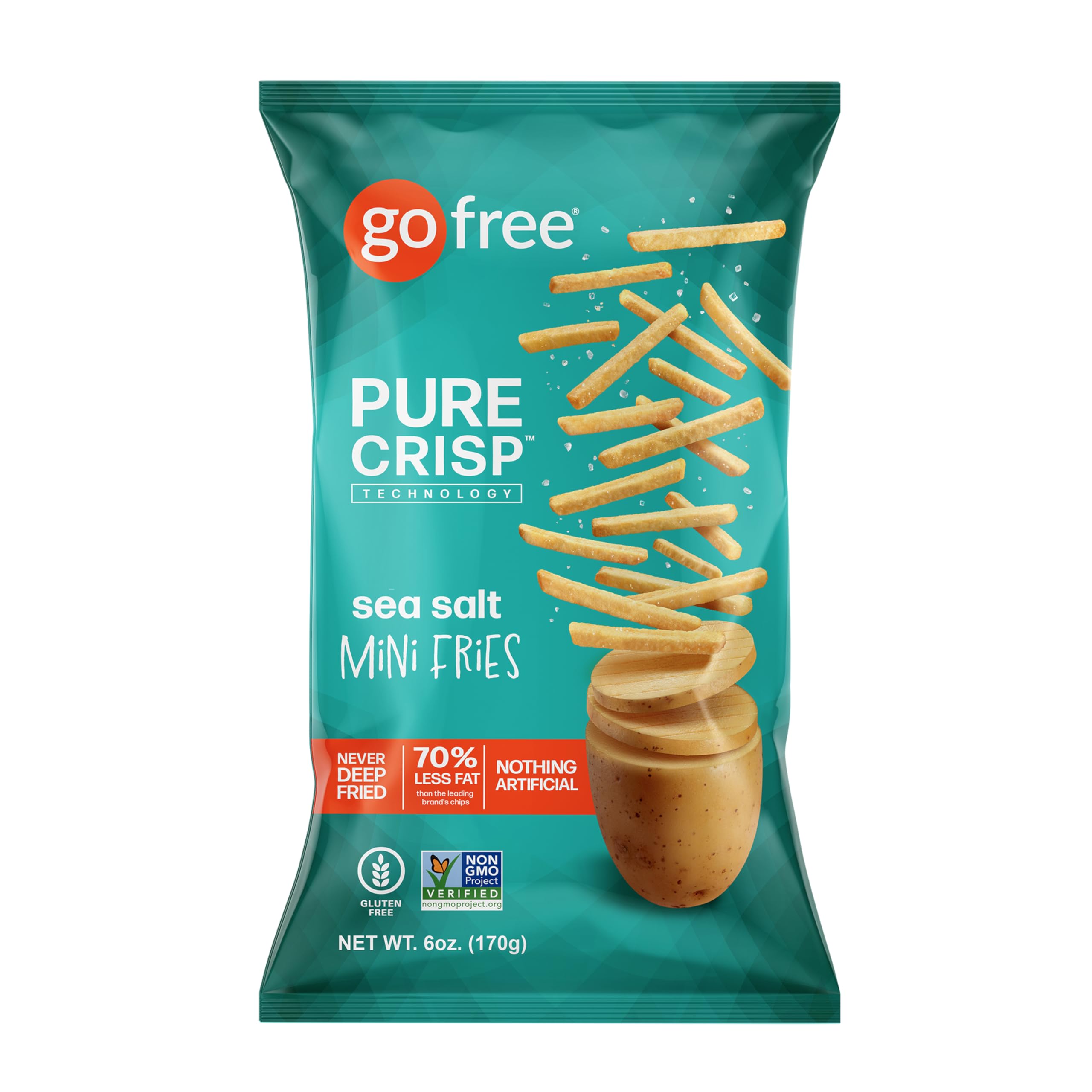 GO FREE Mini Fries Potato Chips - Healthy Low Fat Snacks for Kids & Adults - Gluten Free, Vegan, Low Calories - Made with Real Potatoes - 6oz Bags (6-Pack) Salted Fries - Perfect for School Lunches, Office Snacks & Movie Nights