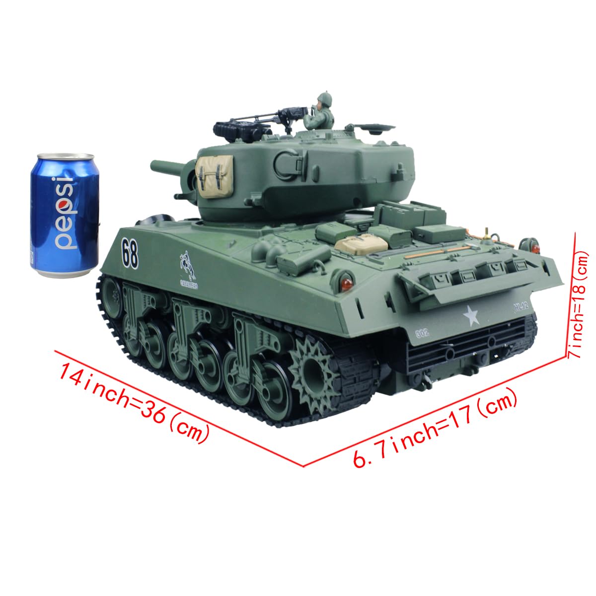 Fisca 2.4Ghz 15 Channel 1/20 Scale Sherman M4A3 RC Battle Tank with Airsoft Shooting - Remote Control Toy for Kids Ages 10-16 | Outdoor Play, Backyard Battles & Military Simulation Games