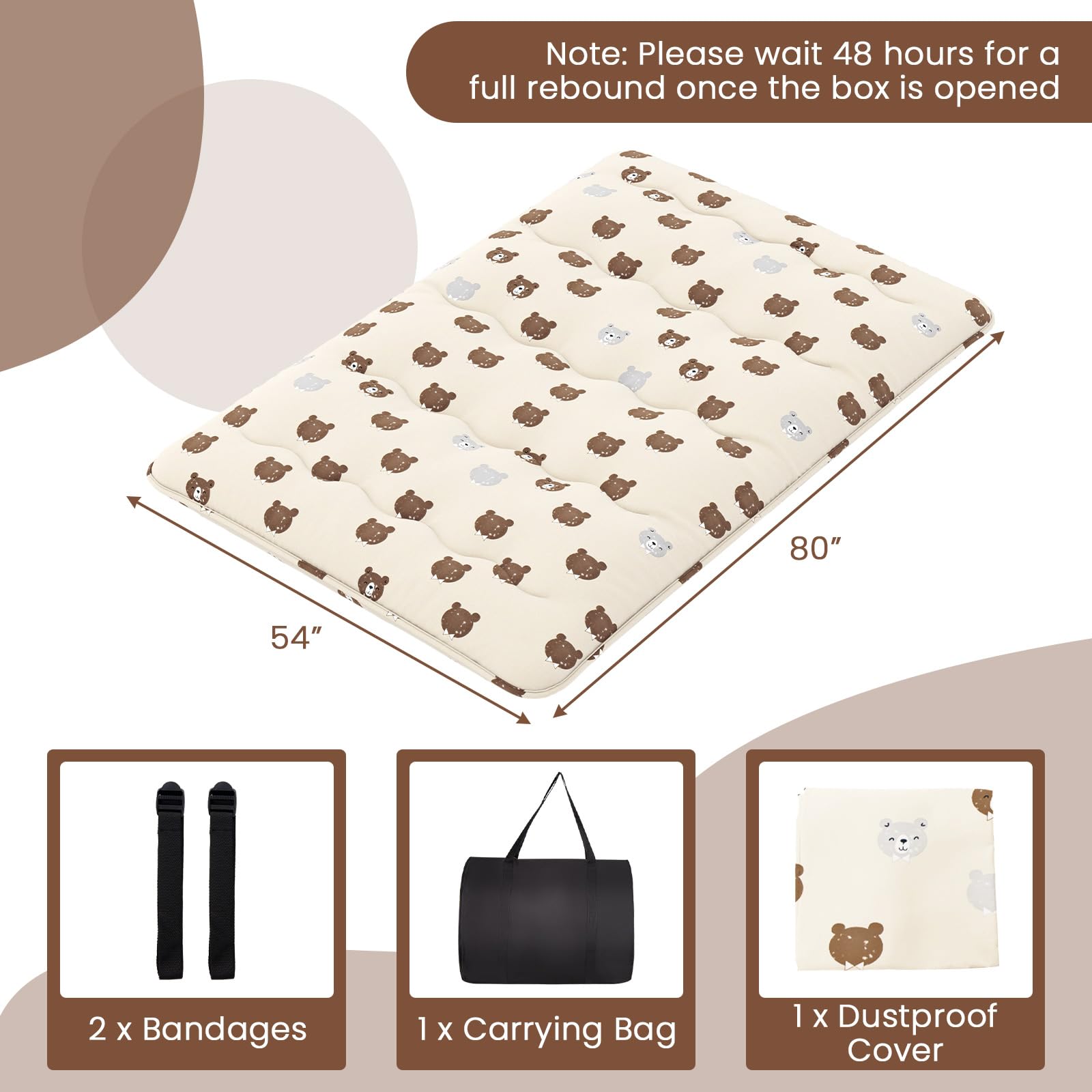 Giantex 4 Inch Japanese Floor Futon Mattress with Washable Cover & Storage Bag - Foldable Roll Up Tatami Mat for Camping, Dorm, Kids Room, Guest Bed - Portable Sleeping Pad for Indoor & Outdoor Use