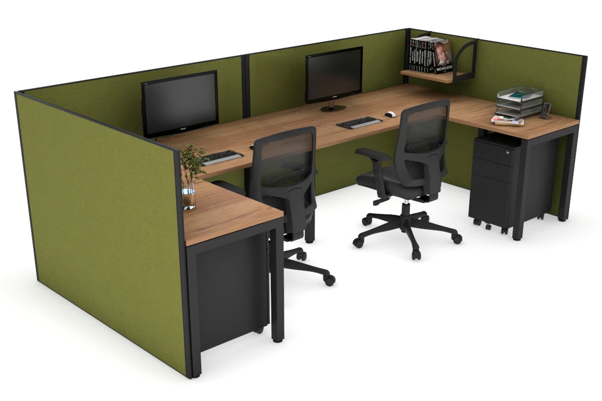 Quadro Square Legs 2-Person Corner Workstation - U-Shaped Black Frame Office Desk [1600L x 1800W with Cable Management] for Home Office & Workspace Setup