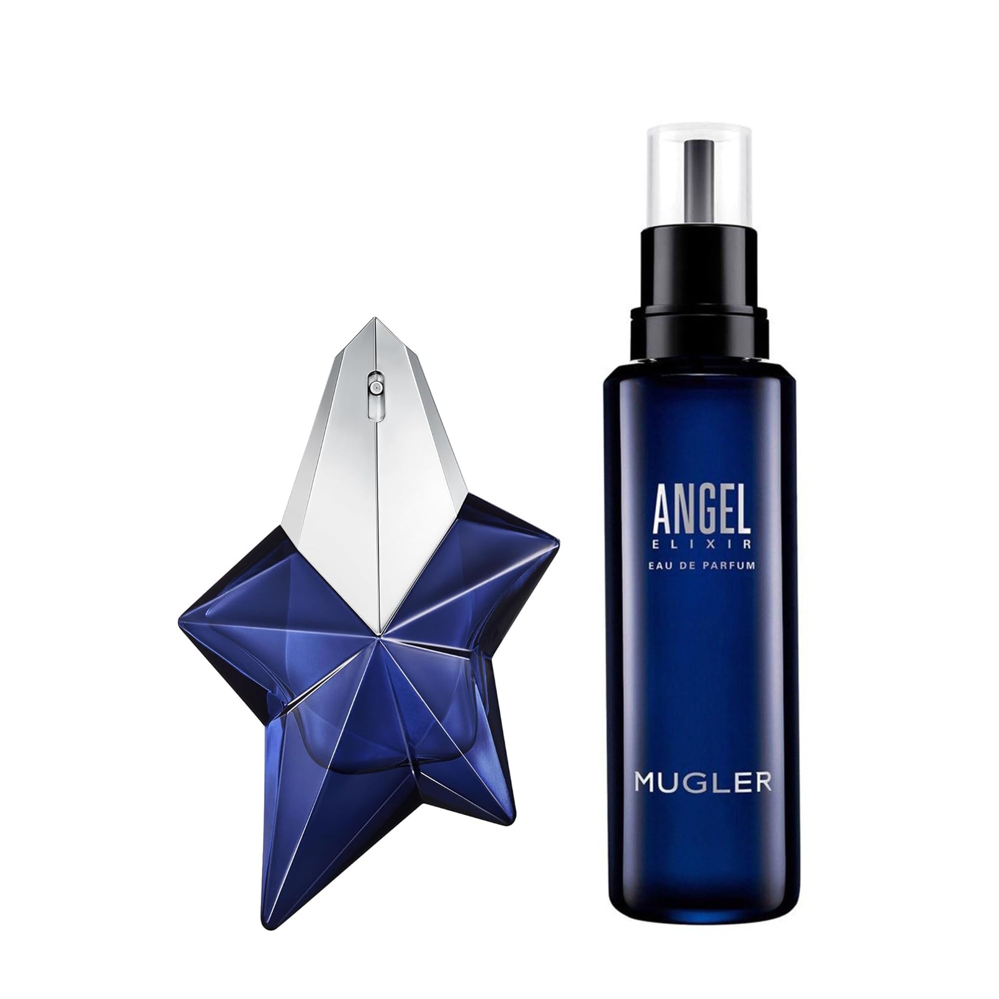 Mugler Angel Elixir Eau de Parfum for Women - Floral Woody Fragrance with Sandalwood, Amber & Vanilla - 1.6oz Refillable Perfume & 3.3oz Refill Bundle - Perfect for Date Nights, Special Occasions & Daily Wear