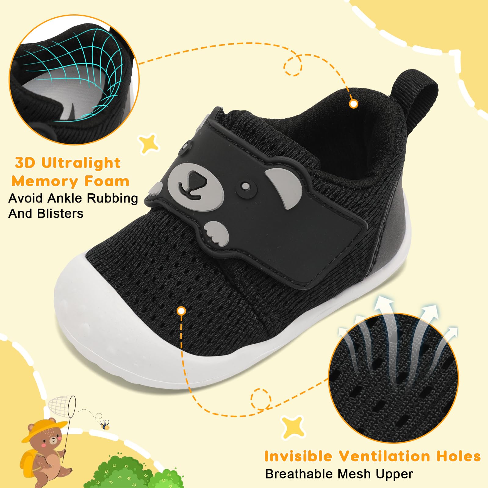 FEETCITY Baby Walking Shoes - Wide Infant Sneakers for Boys & Girls | Breathable Barefoot Toddler Shoes | Slip-On Crib Shoes for First Steps & Indoor Play