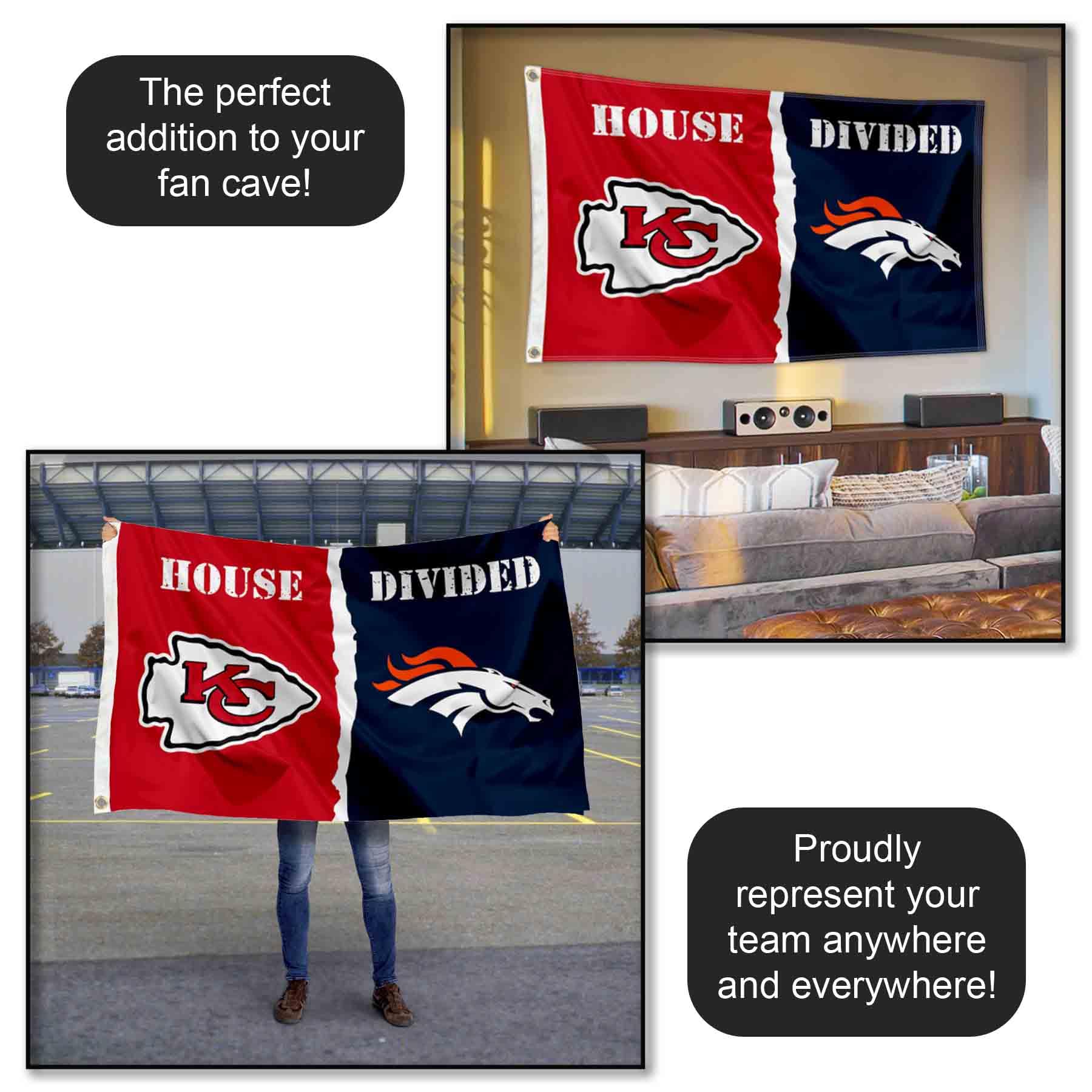 WinCraft Kansas City Chiefs vs Denver Broncos House Divided Rivalry Flag - Perfect for Game Day, Tailgating & Fan Cave Decor