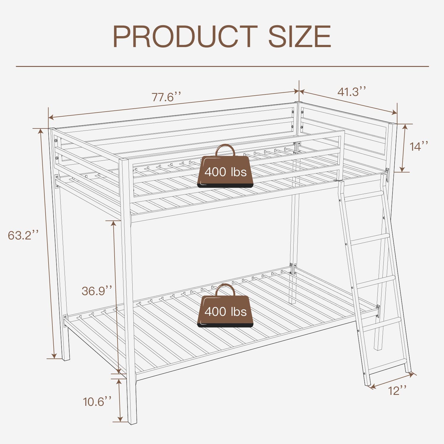 ikalido Metal Loft Bunk Bed Twin Over Twin Size with Safety Guardrail & Ladder - Space Saving Bedroom Furniture, No Box Spring Needed - Cream White - Perfect for Kids Rooms, Dorms & Small Apartments
