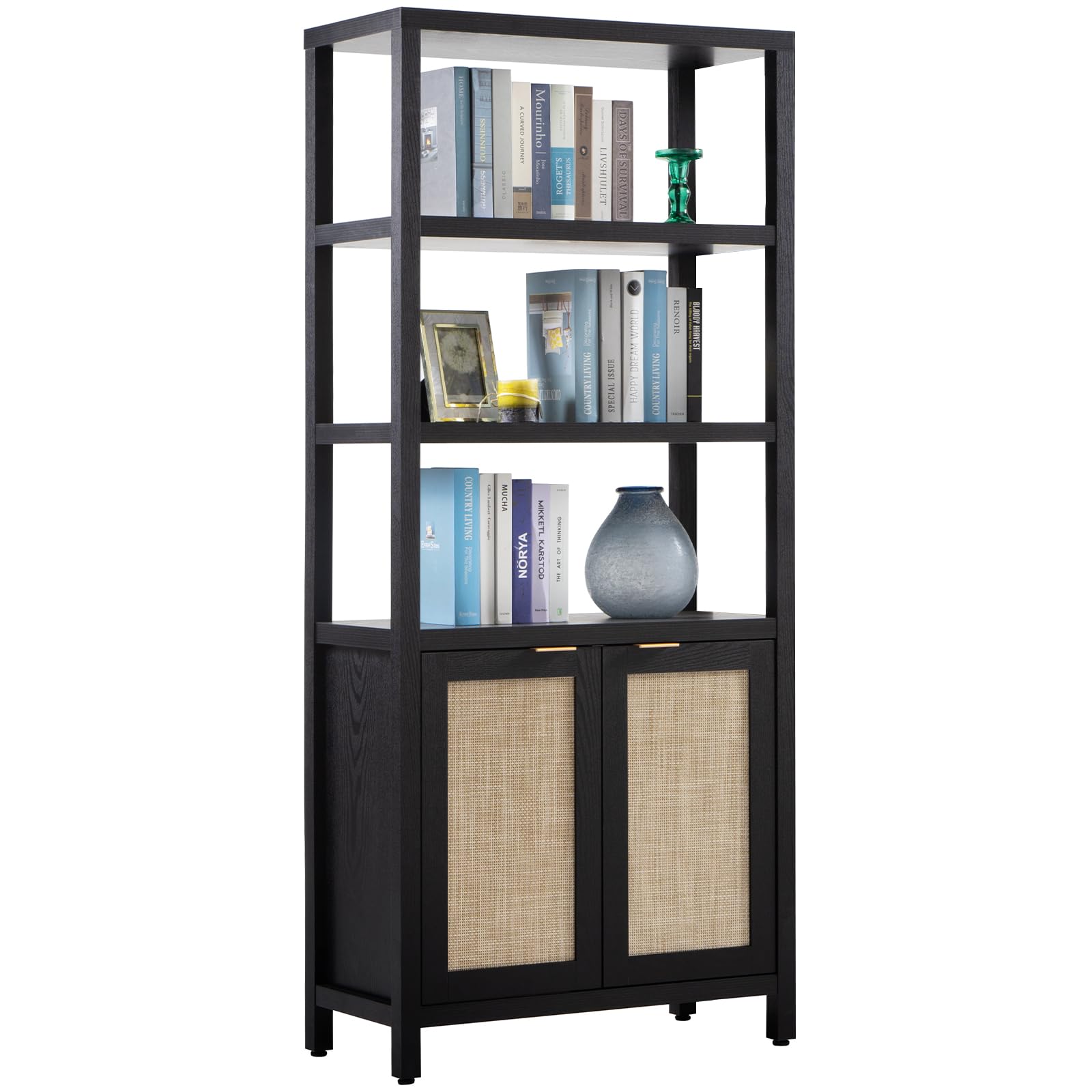 5-Tier Rattan Boho Bookshelf with Doors - 71
