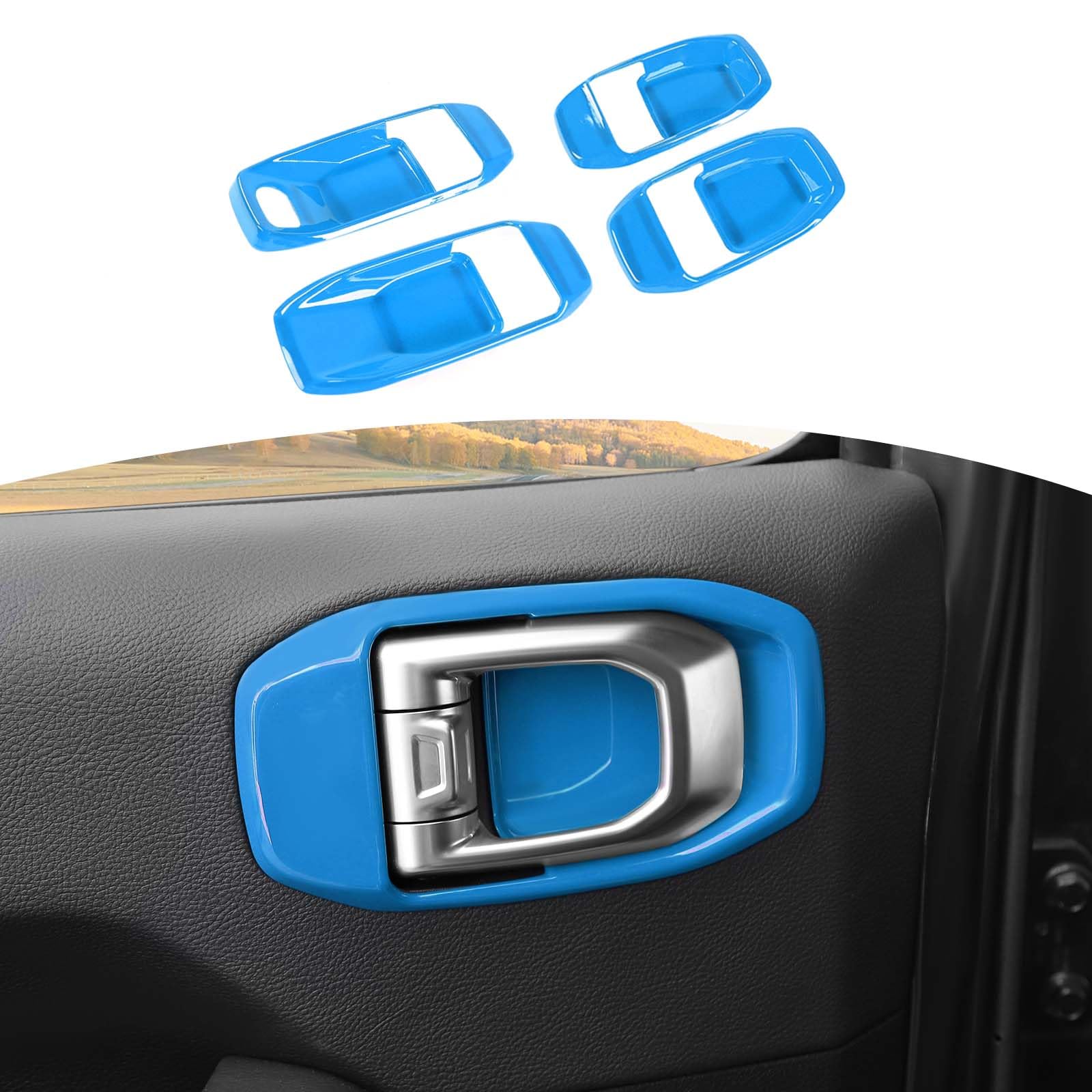 RT-TCZ Jeep JL Inner Door Handle Bowl Cover Trim - Compatible with Jeep Wrangler JL/JLU & Gladiator JT (2018-2024) - Baby Blue Interior Accessories (4-Piece Set) - Perfect for Interior Protection & Customization