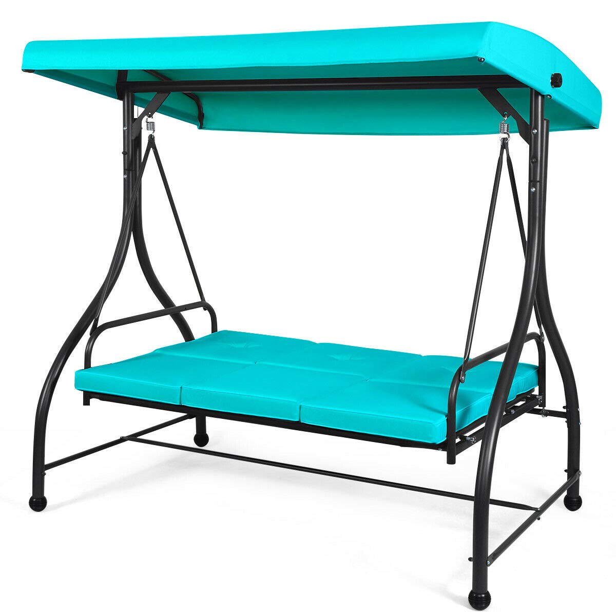 3-Seat Convertible Outdoor Swing Bench with Adjustable Sunshade Canopy & Removable Cushions - Sturdy Steel Frame - Perfect for Poolside, Patio, Deck, Balcony, Garden & Backyard Relaxation