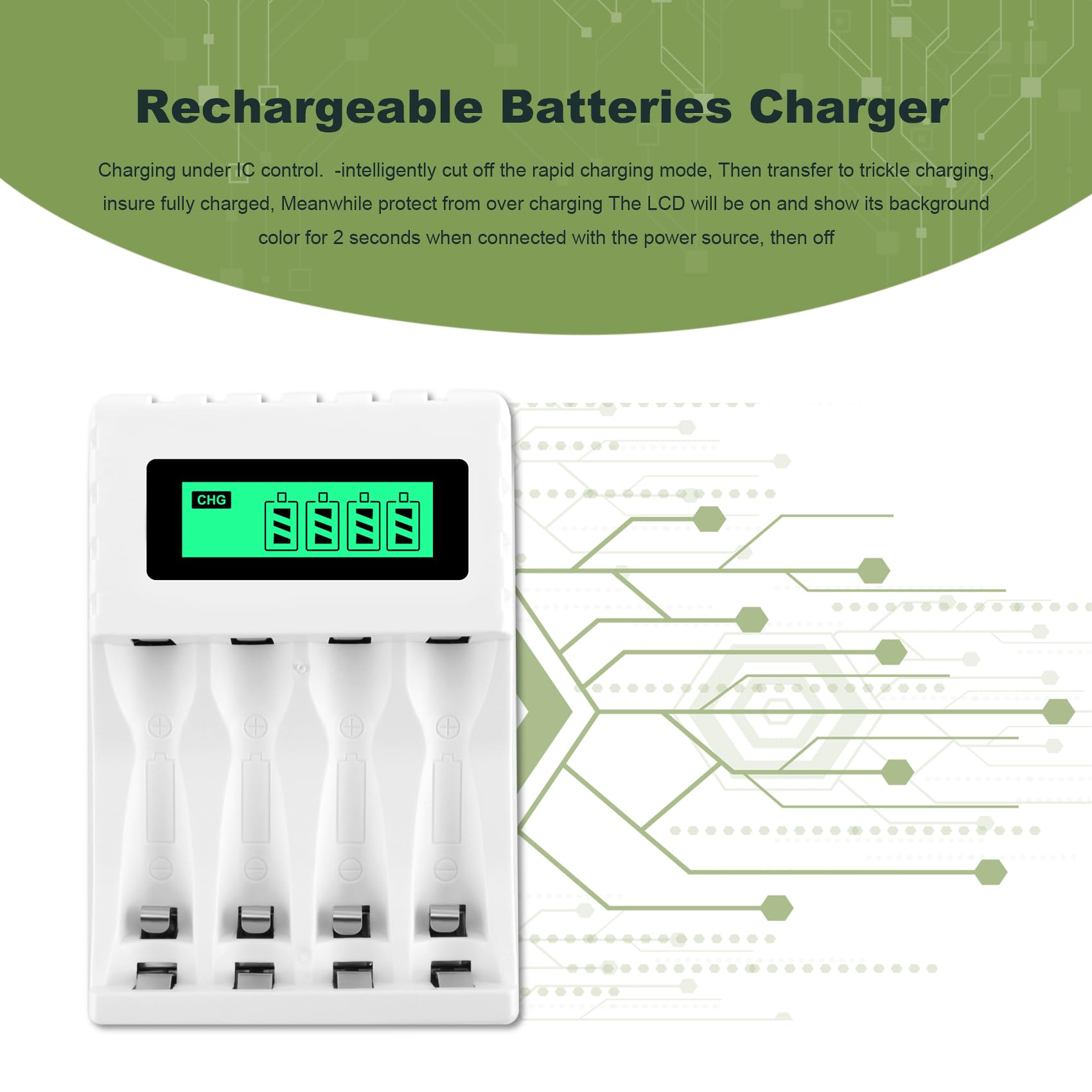 Smart LCD Display 4-Slot Battery Charger for AA/AAA NiCd/NiMH Rechargeable Batteries - Fast Charging with Auto Shutoff - Perfect for Cameras, Toys, and Home Electronics
