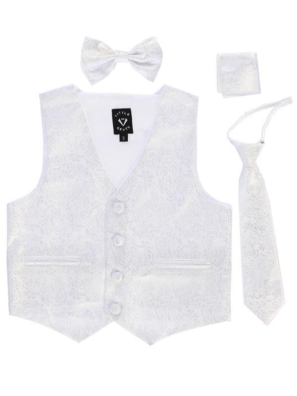 Boys White Paisley Satin Vest Set (3-6 Months to 14 Years) - Formal Occasion Outfit for Weddings, Parties & Special Events