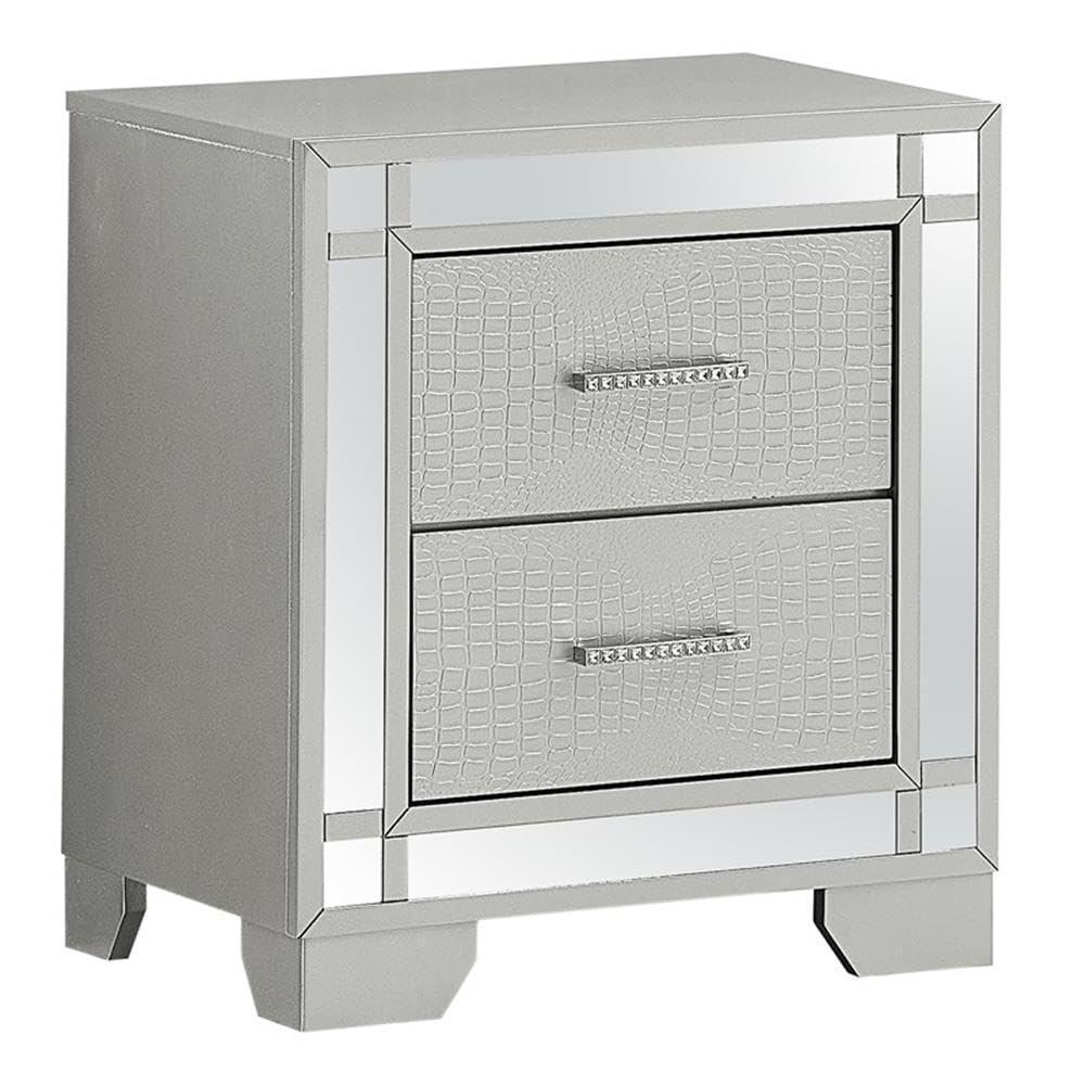Glory Furniture 2-Drawer Nightstand with Metal Frame - Silver Champagne Finish - Bedside Table for Bedroom, Living Room & Guest Room - Modern Storage Solution for Small Spaces