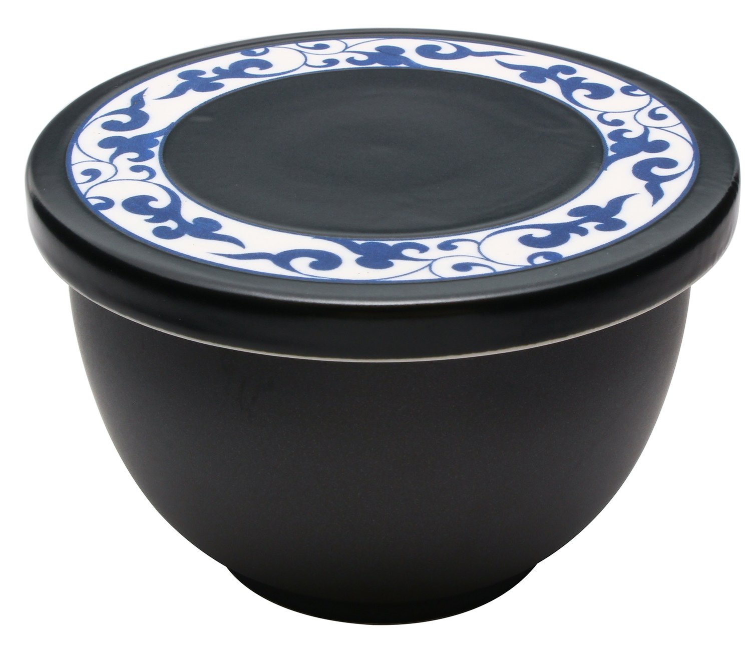 Toyo Ceramics Y052-2 Arita Ware Japanese Rice Storage Container Set - Microwave Safe Ceramic Ohitsu with Flat Black Arabesque Lid - Perfect for Kitchen Pantry Organization & Meal Prep