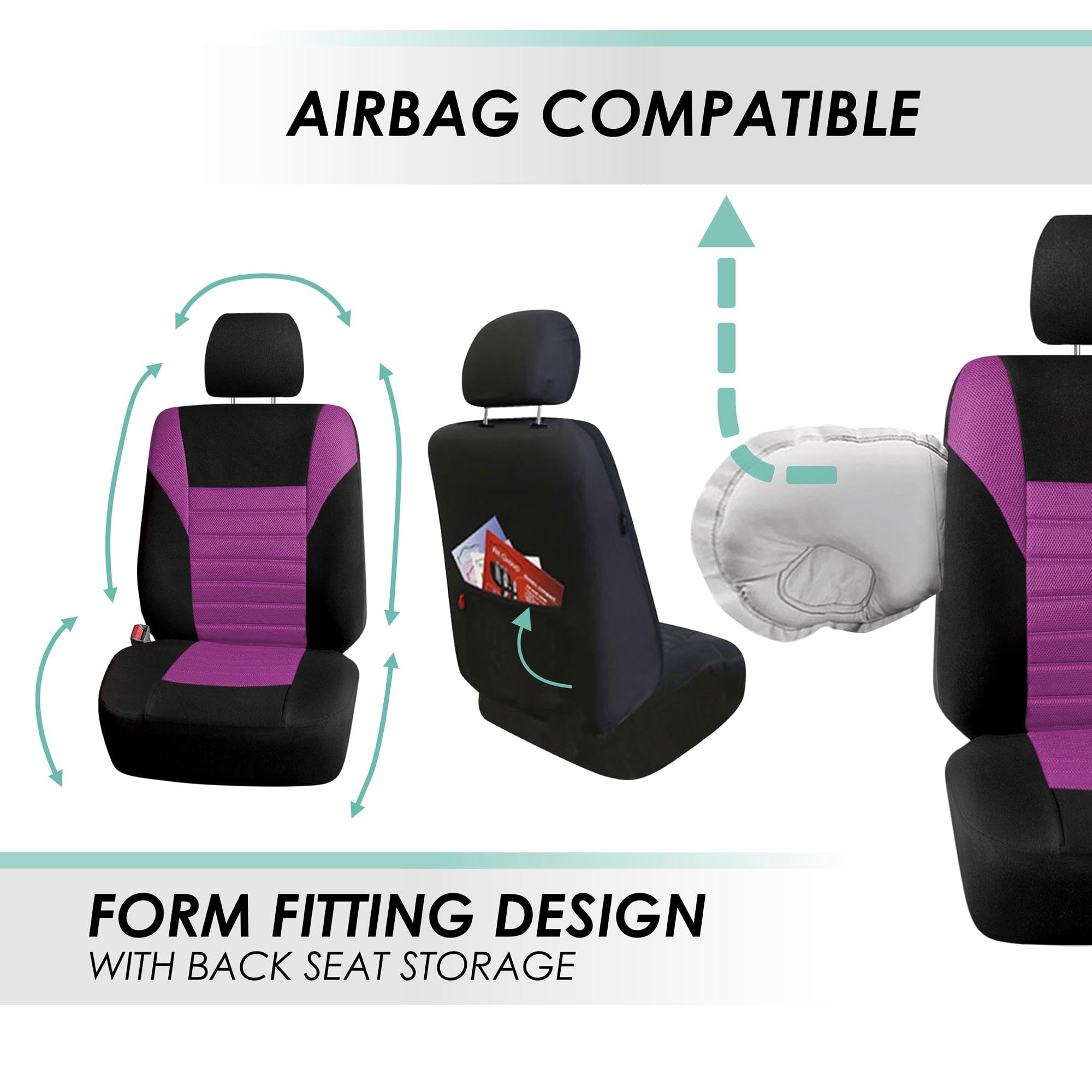 TLH 3D Air Mesh Car Seat Covers - Front, Purple, Airbag Safe | Universal Fit for Cars, Trucks & SUVs | Comfort & Style