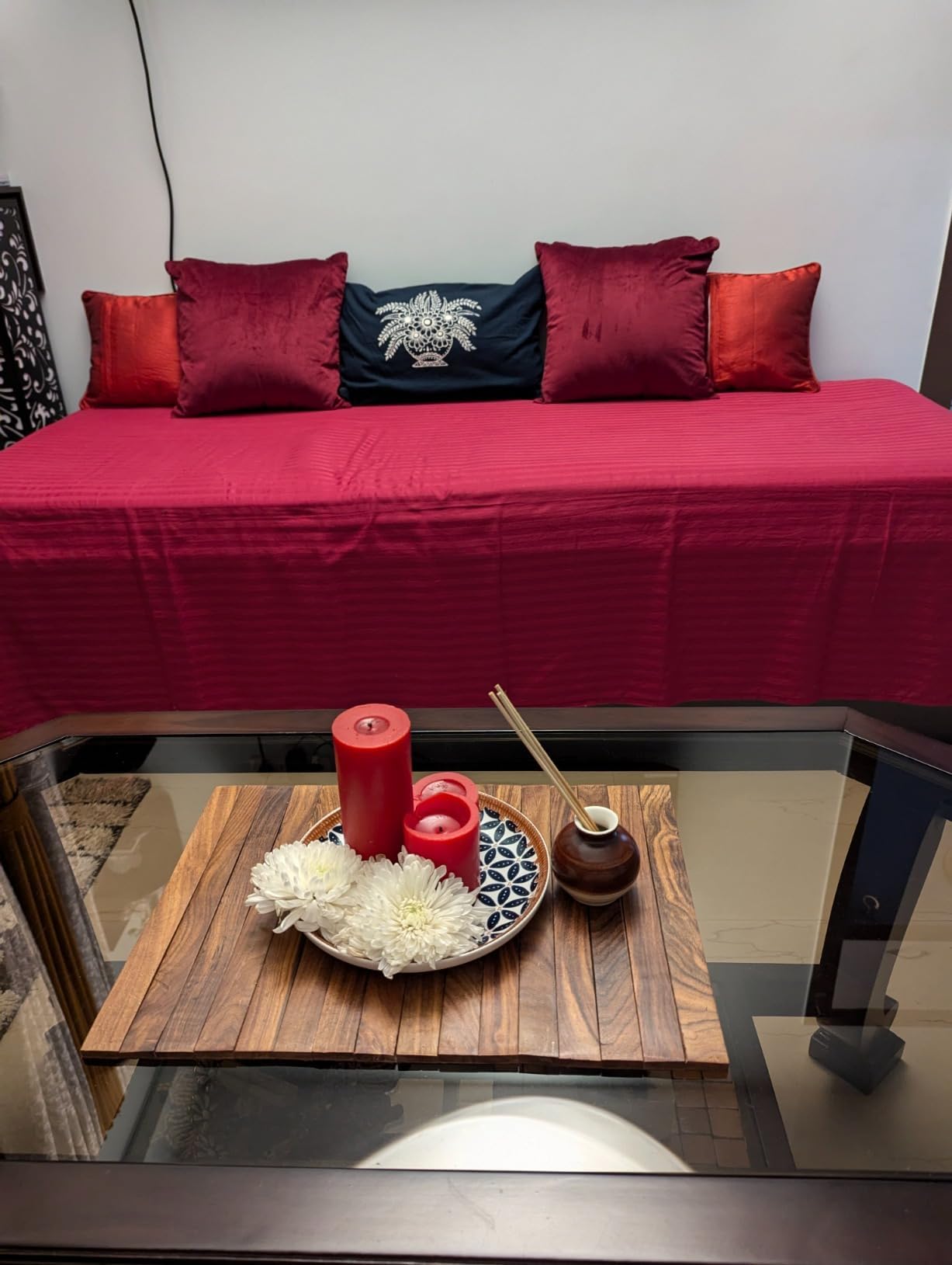 Flexible & Foldable Wooden Serving Tray - Sofa Armrest Tray & Rectangular Table Mat for Food, Drinks, Snacks (Brown) | Perfect for Living Room, Bedroom, Office & Outdoor Use