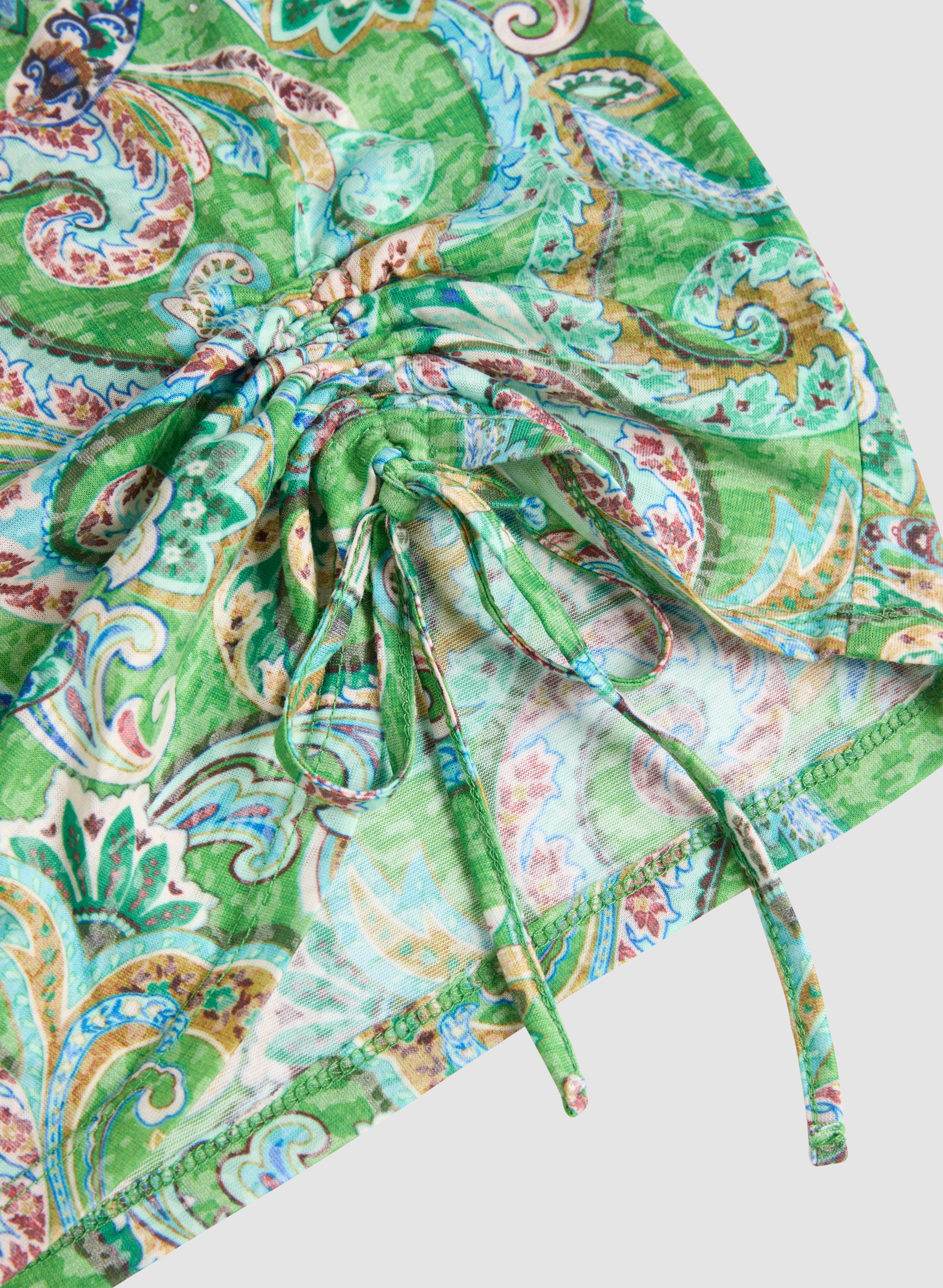 Stylish Paisley Print Drawstring Detail T-Shirt for Men & Women - Casual Comfort Wear for Everyday Outfits & Street Fashion