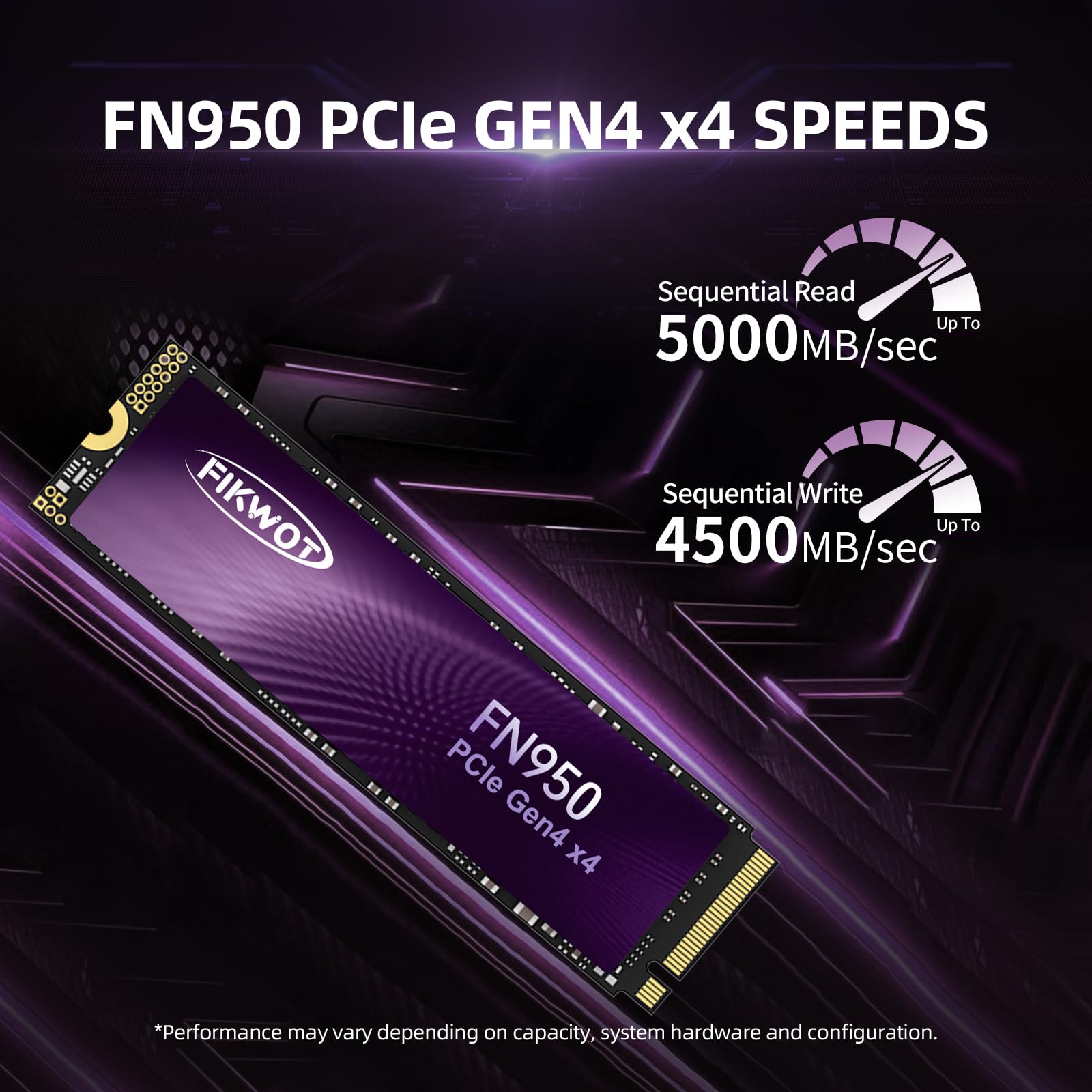 FN950 2TB NVMe SSD M.2 2280 PCIe Gen4x4 Internal Solid State Drive - 4800MB/s Read Speed, SLC Cache, High Performance Storage for Gaming PC, PS5, Laptop & Desktop - Perfect for 4K Video Editing, Game Loading & System Acceleration