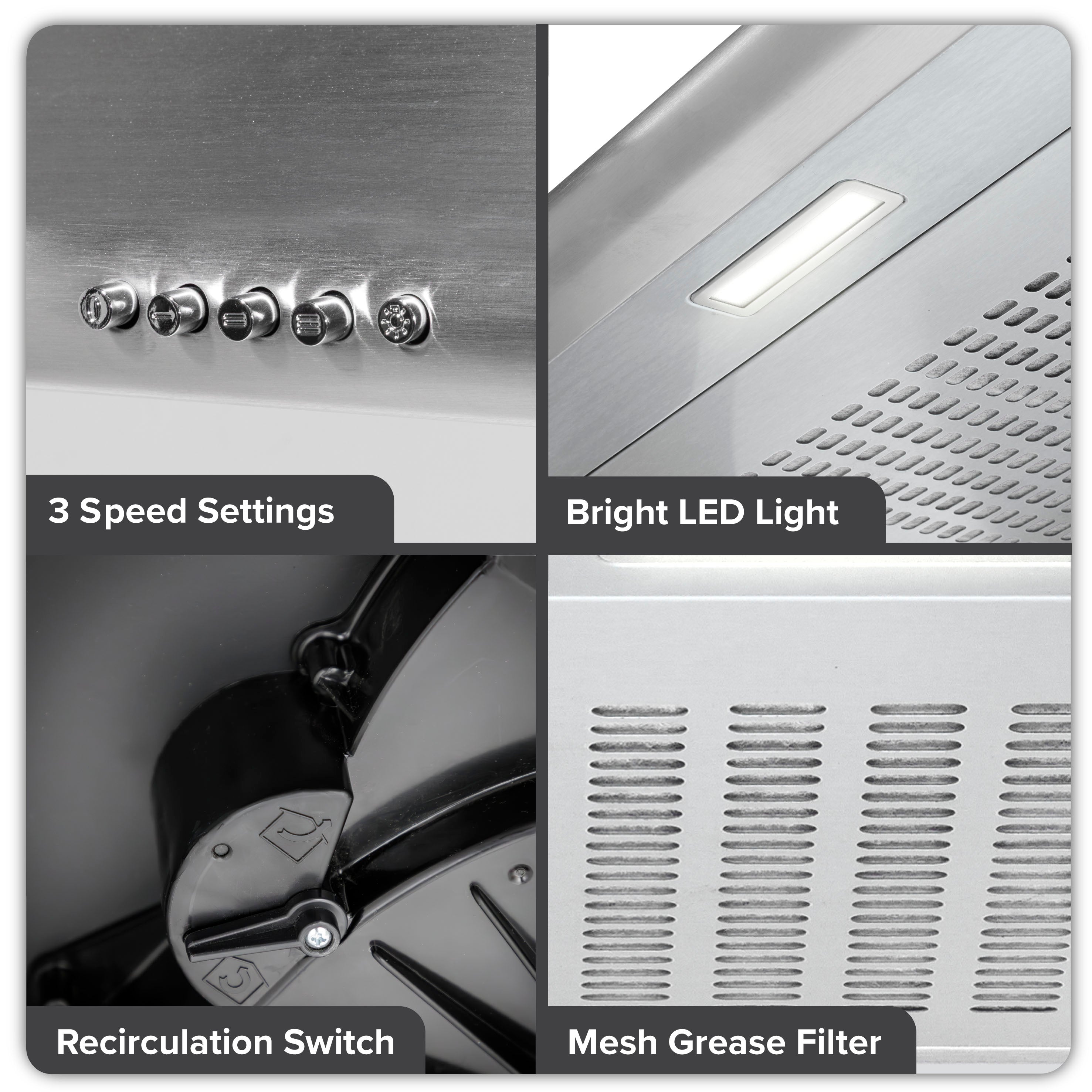 Baridi 60cm Under Cabinet Range Hood - Stainless Steel Kitchen Extractor Fan with Powerful Ventilation - Perfect for Small Kitchens, Apartments & Cooking Spaces (Model DH108)