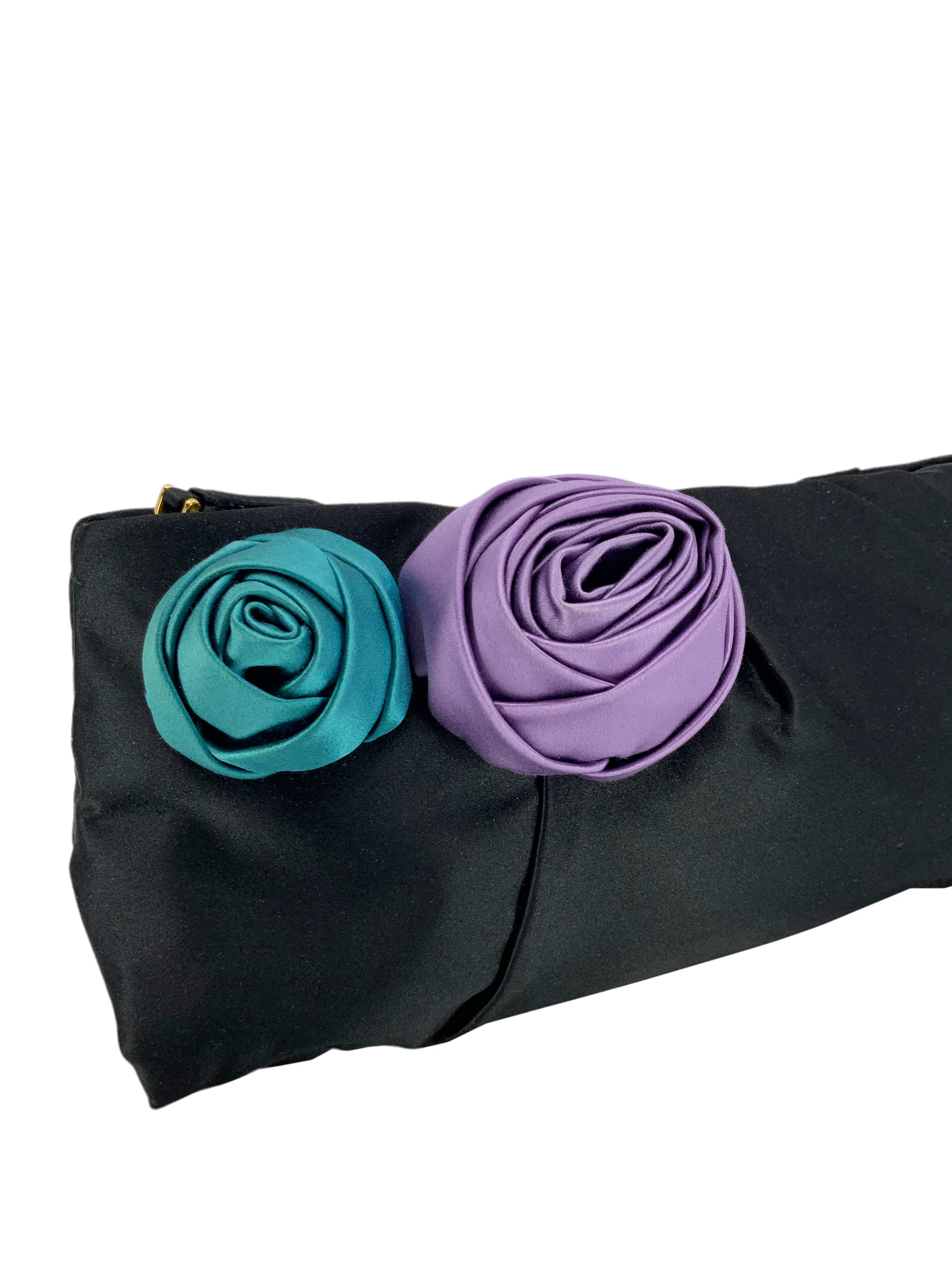 Prada Satin Rosette Clutch Bag for Women | Elegant Evening Clutch | Perfect for Parties, Weddings & Special Occasions