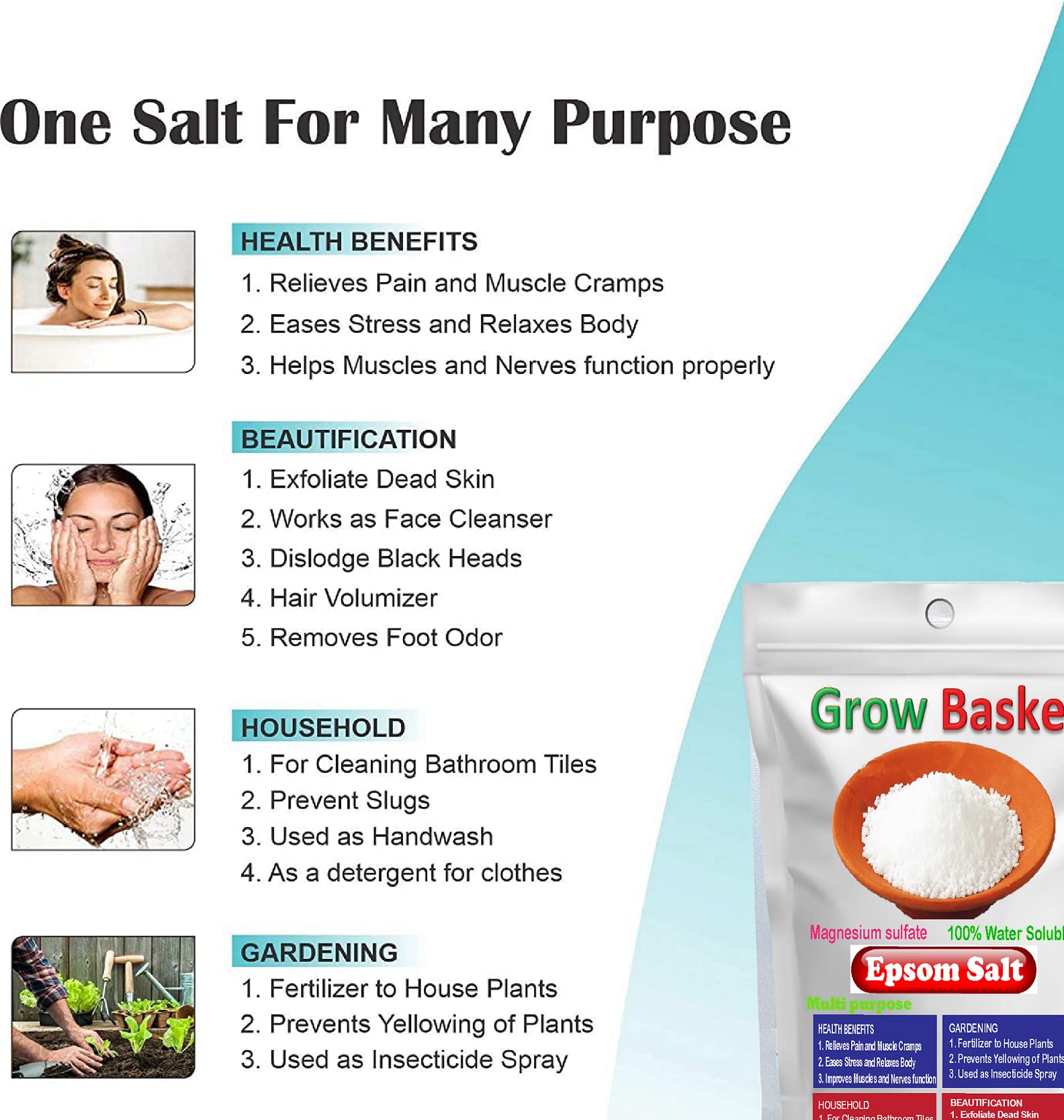 Premium Epsom Salt for Relaxation & Pain Relief - 100% Pure Magnesium Sulfate Crystals for Muscle Recovery, Detox Bath & Foot Soak - Soothes Skin & Hair - Unflavored & Water Soluble (450g) - Perfect for Stress Relief, Post-Workout Recovery & Spa Day at Home