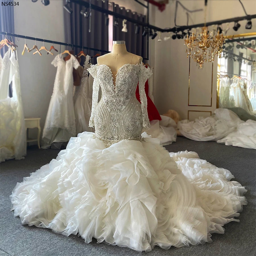 2 in 1 Mermaid Wedding Dress with Heavy Beading - Plus Size A-Line Bridal Gown for Beach, Church & Formal Weddings