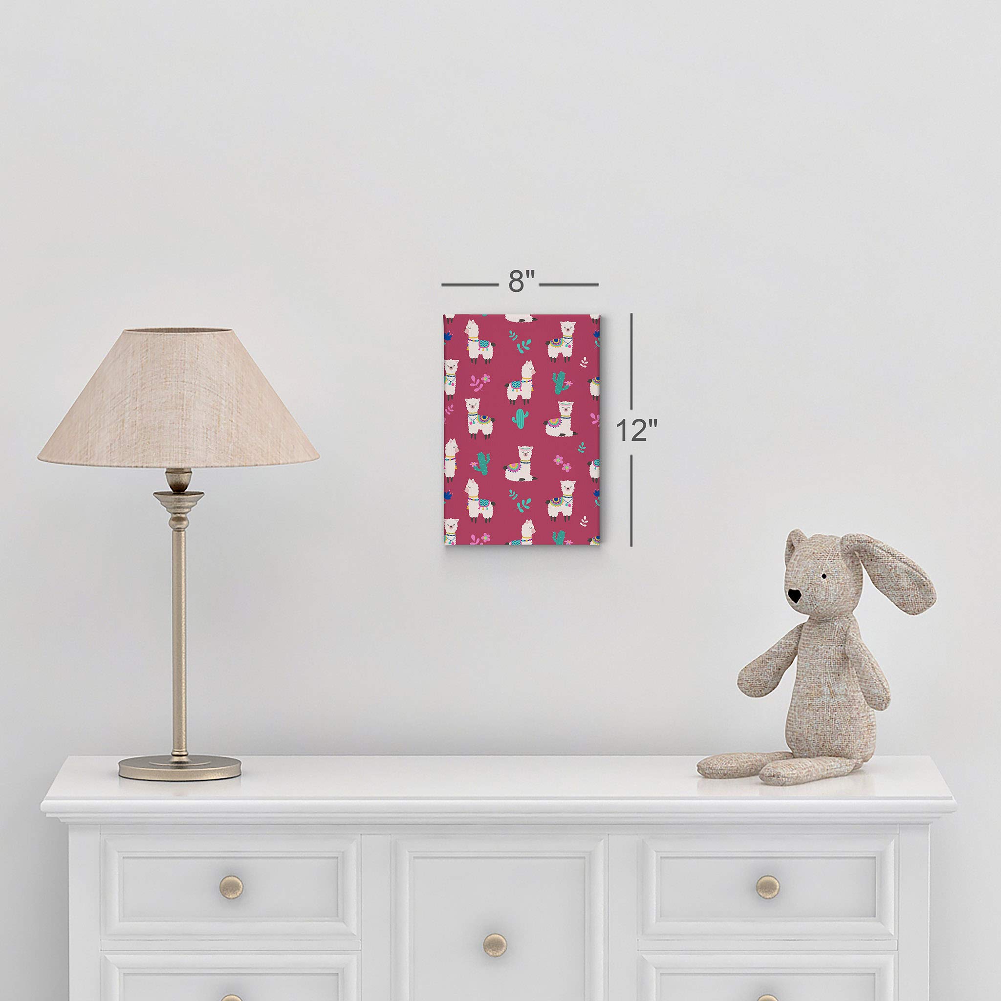 Cute Alpaca and Cactus Canvas Print - Pink Background Wall Art for Kids Room, Nursery & Baby Room Decor | Ready to Hang 28x19 | Made in USA | Perfect for Birthday Gifts & Playroom Decoration