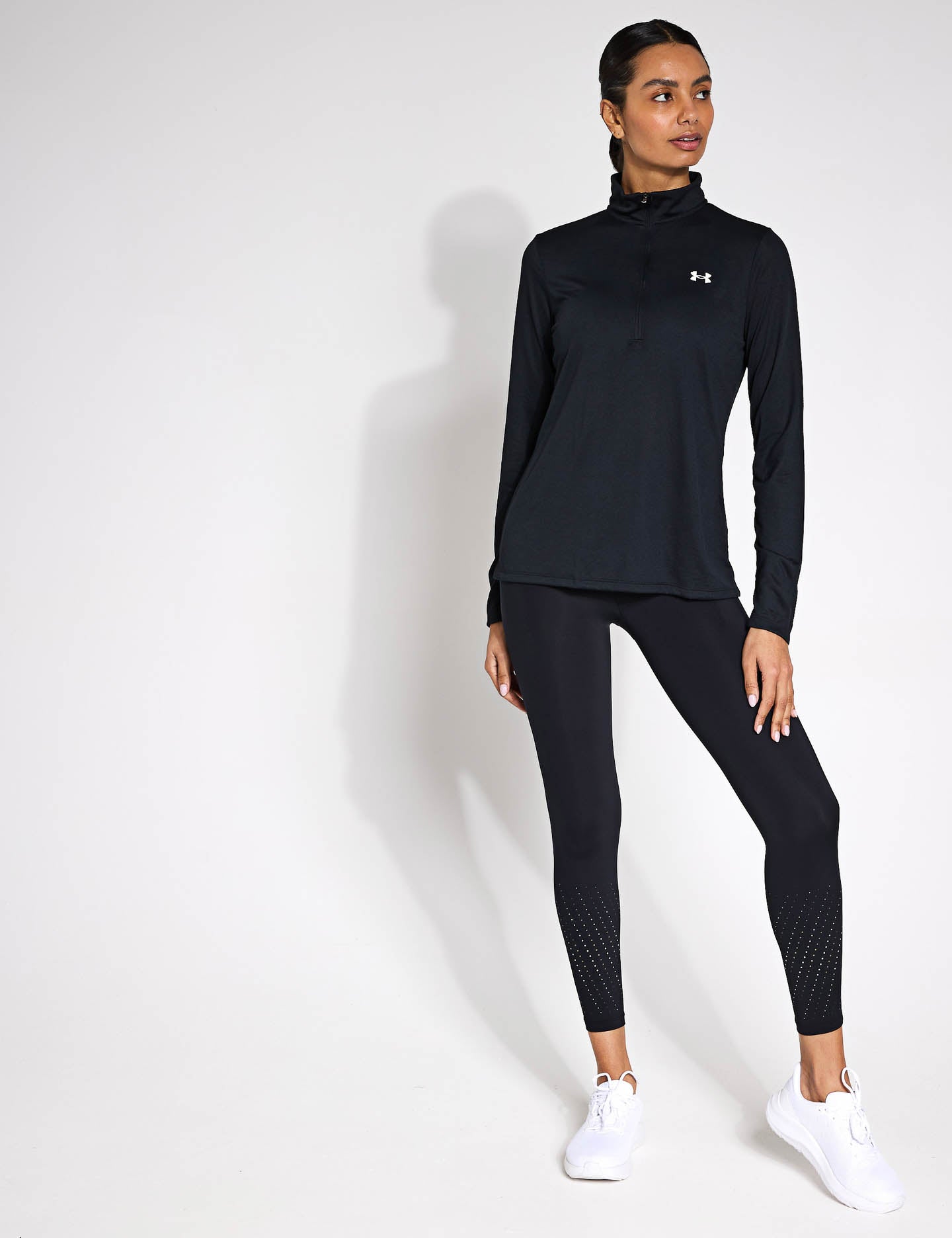 UA Tech 1/2 Zip Performance Shirt - Black/White - Moisture Wicking Athletic Top for Running & Workouts
