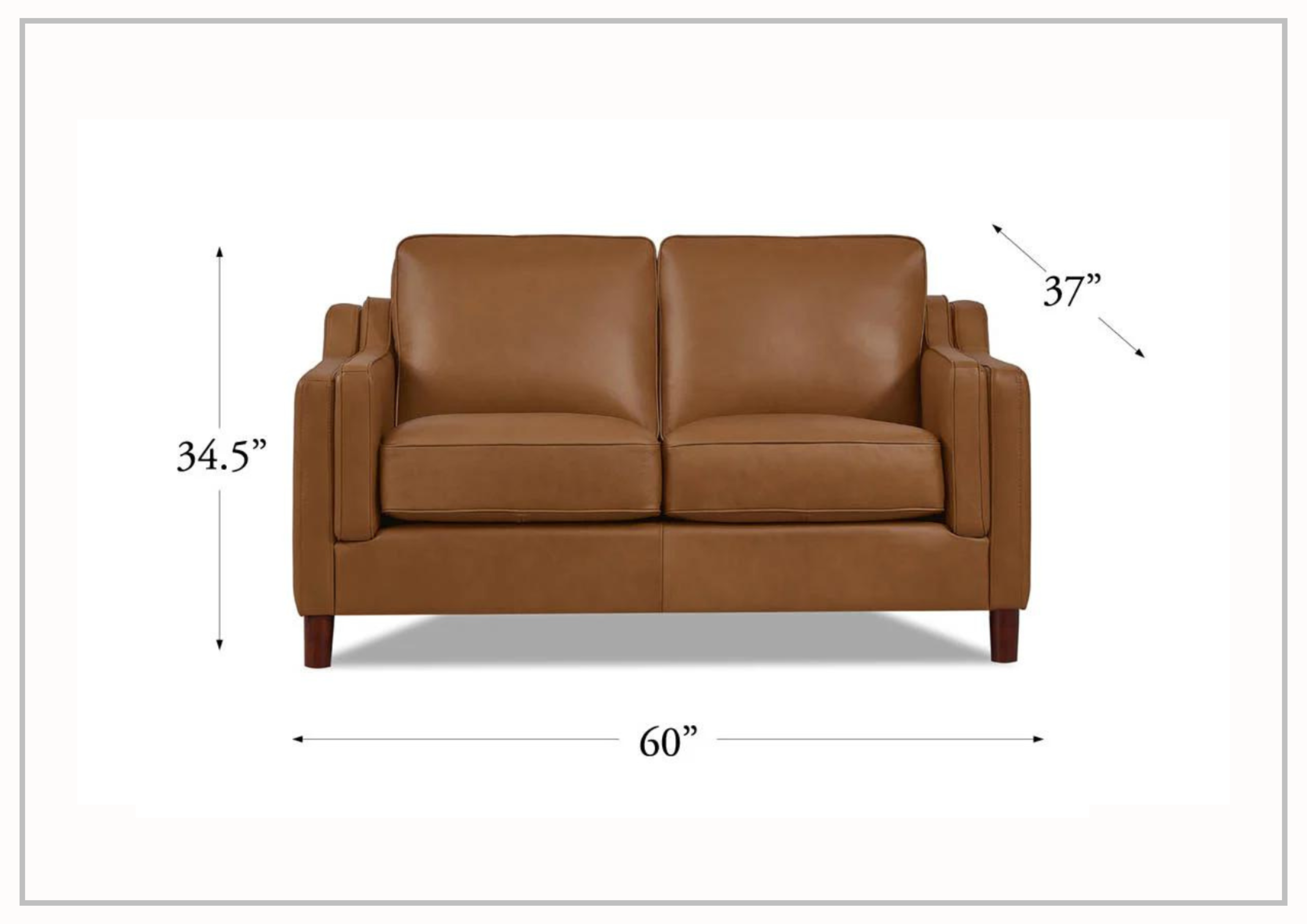 Hydeline Bella Stationary Leather Loveseat with Track Arms - Premium Faux Leather Sofa for Living Room, Office & Small Spaces - Comfortable Two-Seater Couch for Relaxing & Entertaining