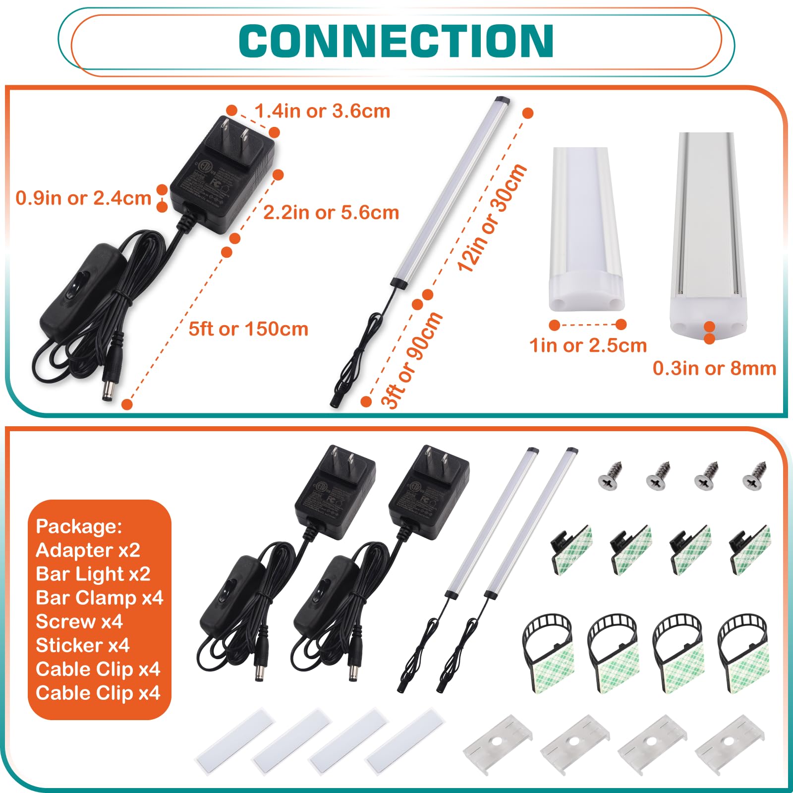 12 Inch Under Cabinet LED Light Bar - Daylight White, 2-Pack with On/Off Switch & 120V Plug - Perfect for Kitchen Shelves, Cupboards, Display Cases & Closet Lighting (Ideal for Task Lighting & Home Decor)