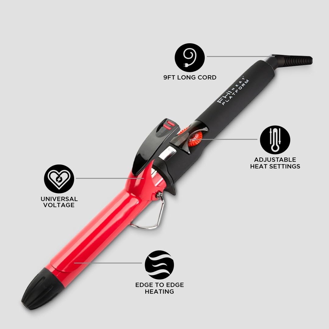 FHI Heat Tourmaline Ceramic Professional Hair Curling Iron - 1 Inch Barrel for Salon-Quality Waves & Curls - Perfect for Home Styling, Weddings & Special Events