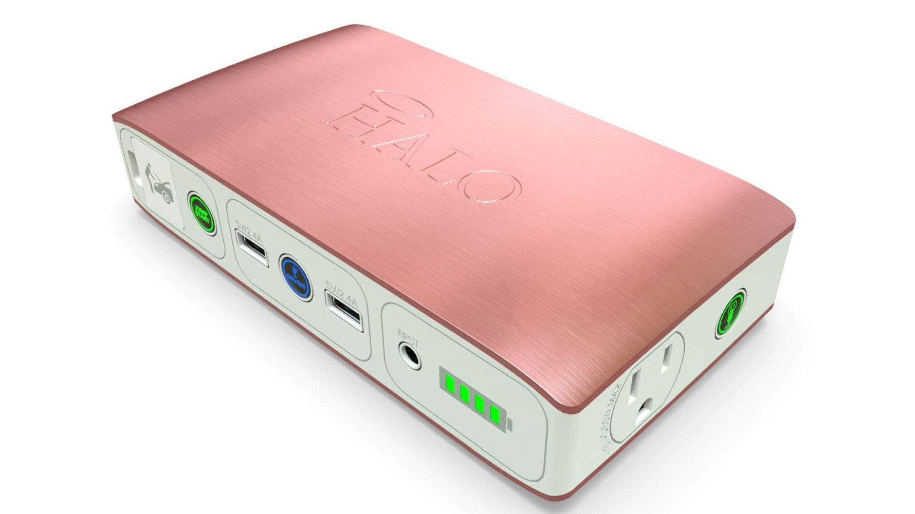 HALO Bolt 58830 mWh Portable Power Bank - USB Charger for Phone & Laptop, 120A Car Jump Starter with AC Outlet & Car Charger (Rose Gold) - Emergency Power for Camping, Travel & Road Trips
