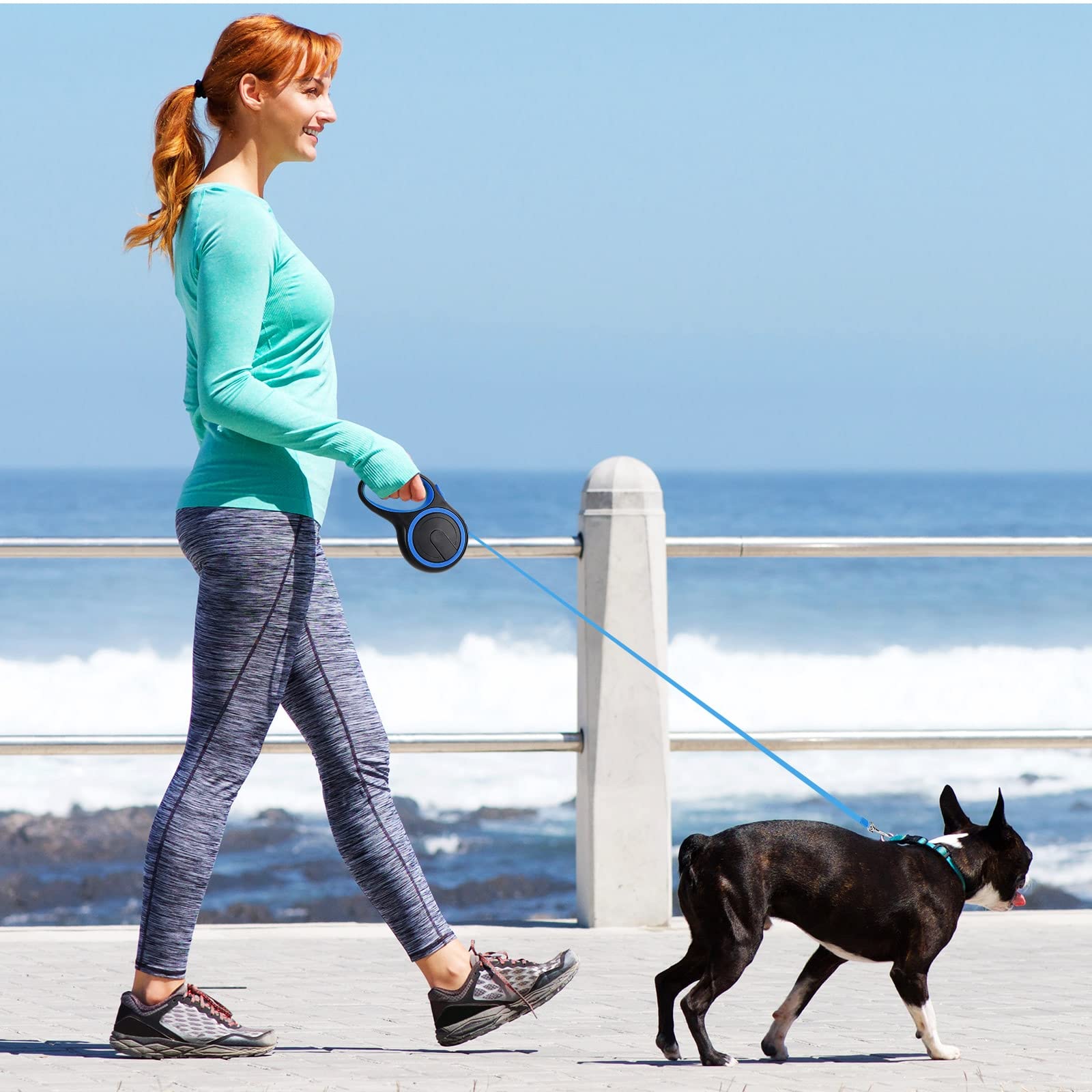 UrbanX 15ft Retractable Dog Leash - Strong Nylon Tape with Anti-Slip Handle & One-Handed Brake System for Medium Dogs Like Australian Stumpy Tail Cattle Dog | Perfect for Training, Walking, and Outdoor Adventures (Blue)
