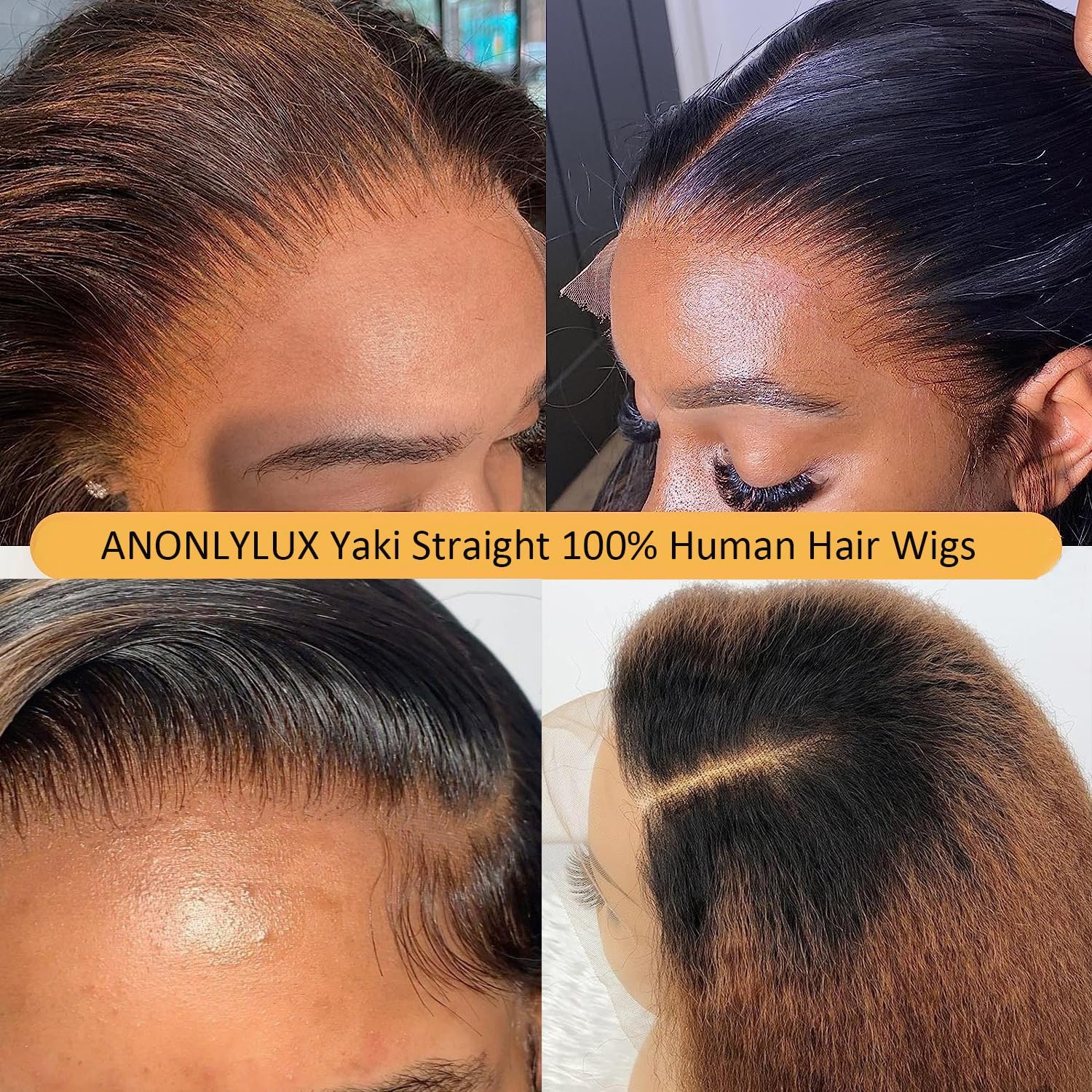 13x6 Yaki Straight Lace Front Wig - Ombre Brown Kinky Straight Short Bob Human Hair Wig for Women | Brazilian Virgin Yaki Human Hair | Blunt Cut Bob with Pre-Plucked Baby Hair (12 Inch) | Perfect for Daily Wear, Cosplay & Special Occasions