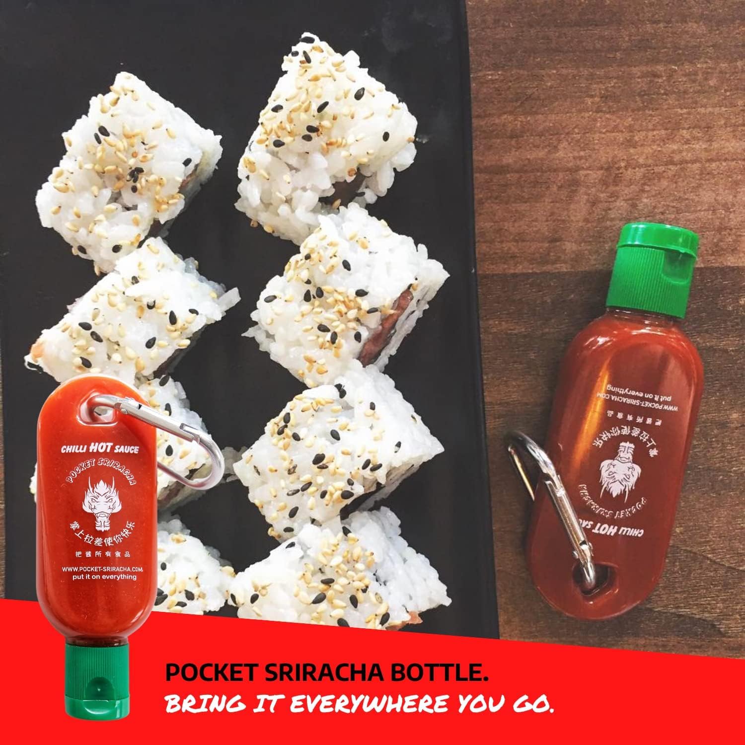 Portable Sriracha Hot Sauce Keychain Bottles - 5 Pack (30ml/1oz Each) - Refillable Mini Travel Hot Sauce Containers - Perfect for Camping, Picnics & On-The-Go Meals - Ships Empty - Great Gift for Spicy Food Lovers