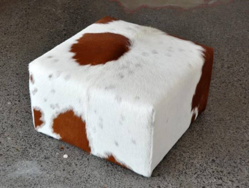 Premium Cowhide Cube Footstool with Invisible Button Glides - 19.7x19.7x11.8 Inch Modern Ottoman for Living Room, Bedroom & Office - Durable Leather Pouf with Non-Slip Base for Comfortable Seating & Footrest